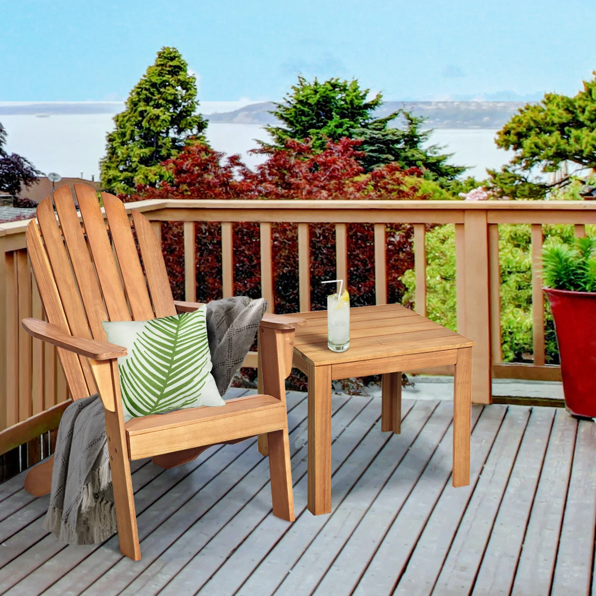 Acacia Wood Outdoor Adirondack Chair, Ergonomic Design, Natural - Image 8