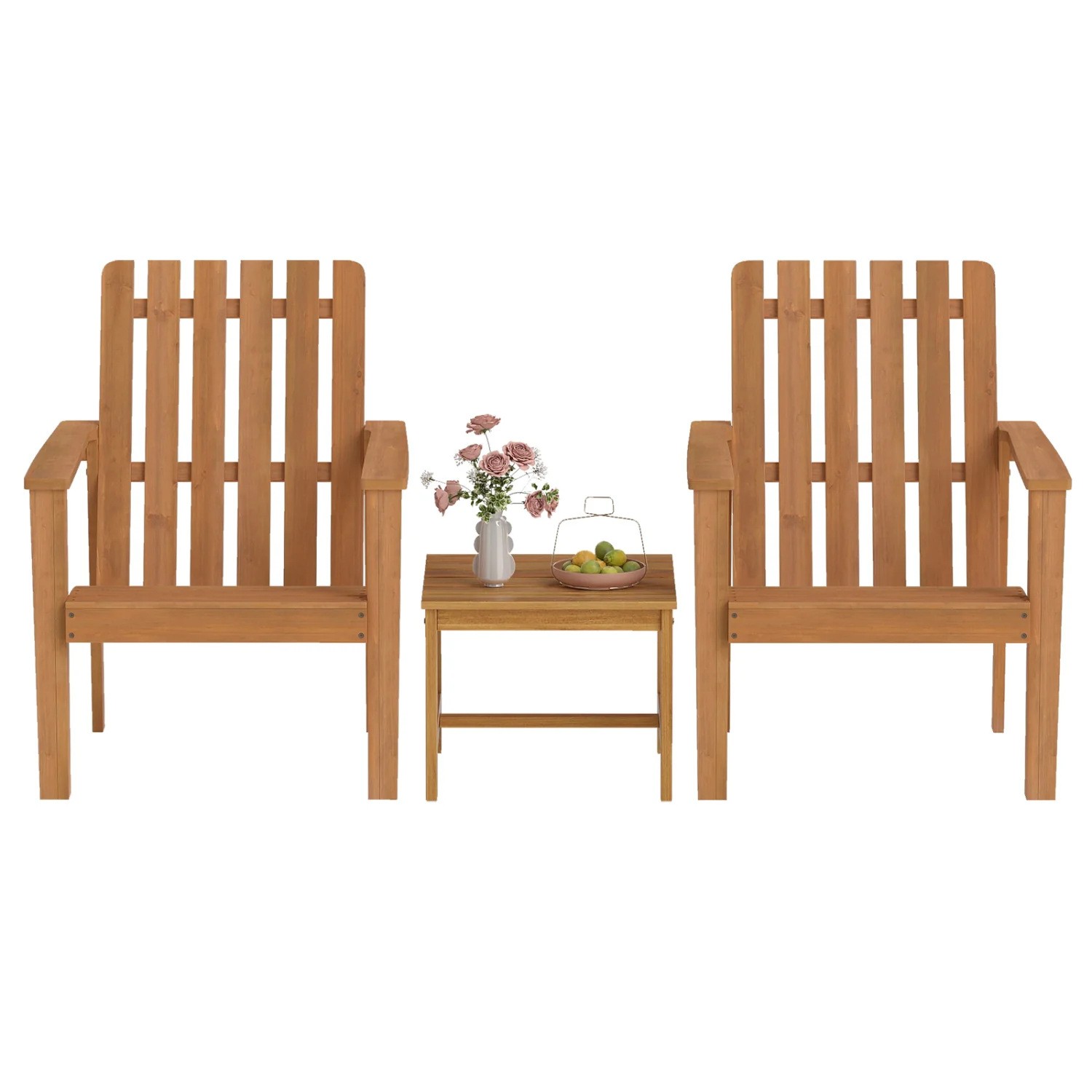 Acacia Wood Outdoor Chair with Slatted Backrest, 2 Pack