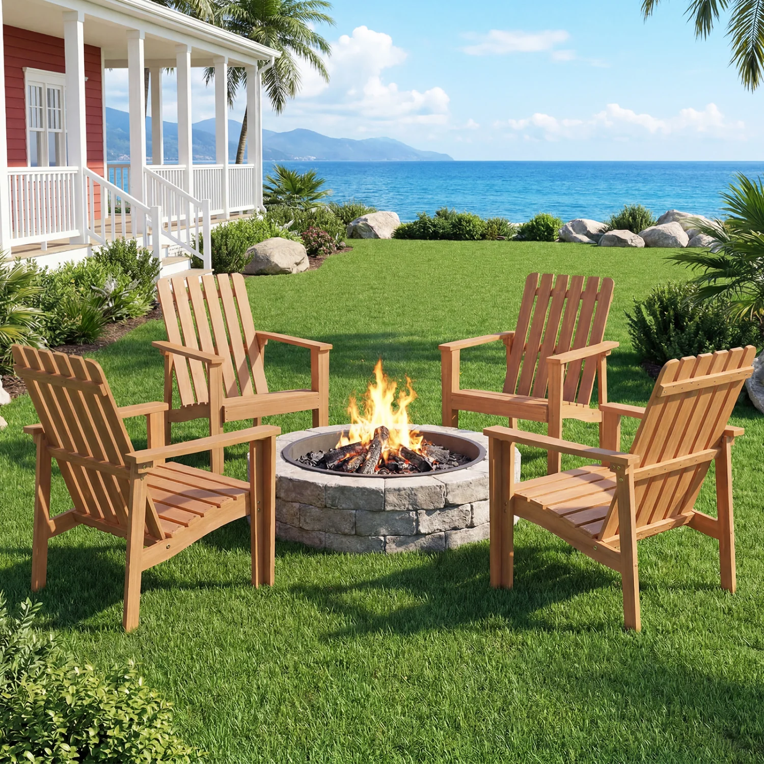 Acacia Wood Outdoor Chair with Slatted Backrest, 2 Pack - Image 3
