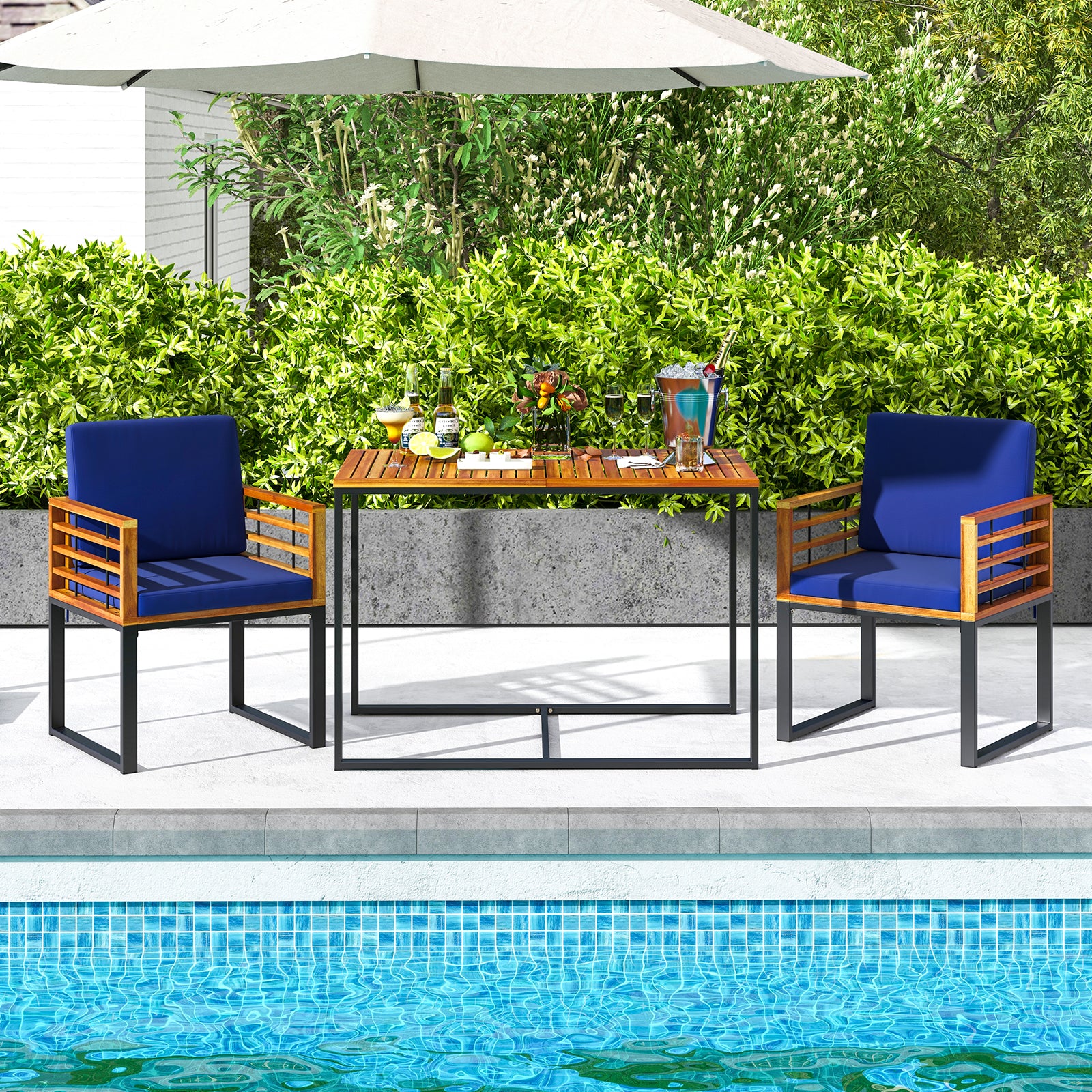 Acacia Wood Outdoor Dining Chairs, Set of 2, Navy - Image 6