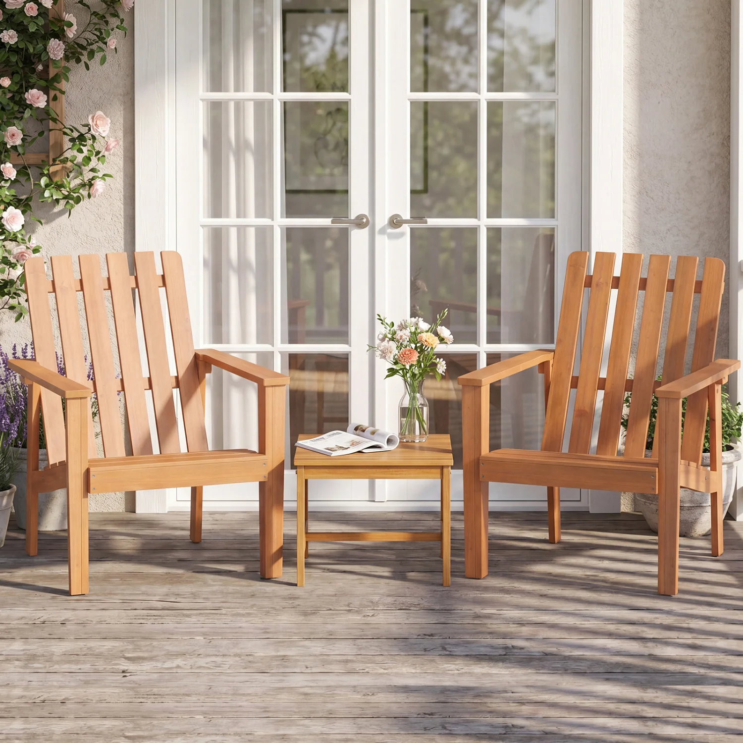 Acacia Wood Outdoor Patio Chair, Slatted Backrest, Armrest - Image 6