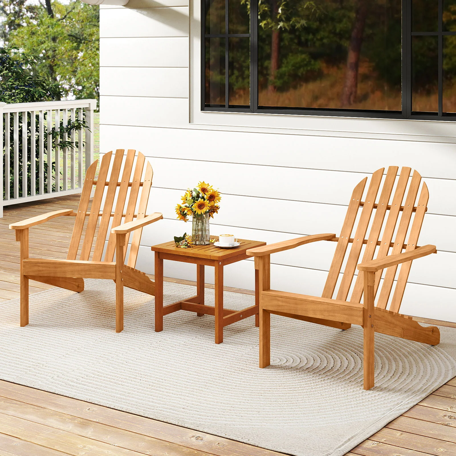 Acacia Wood Patio Adirondack Chair, Inclined Seat, High Backrest, Natural - Image 3