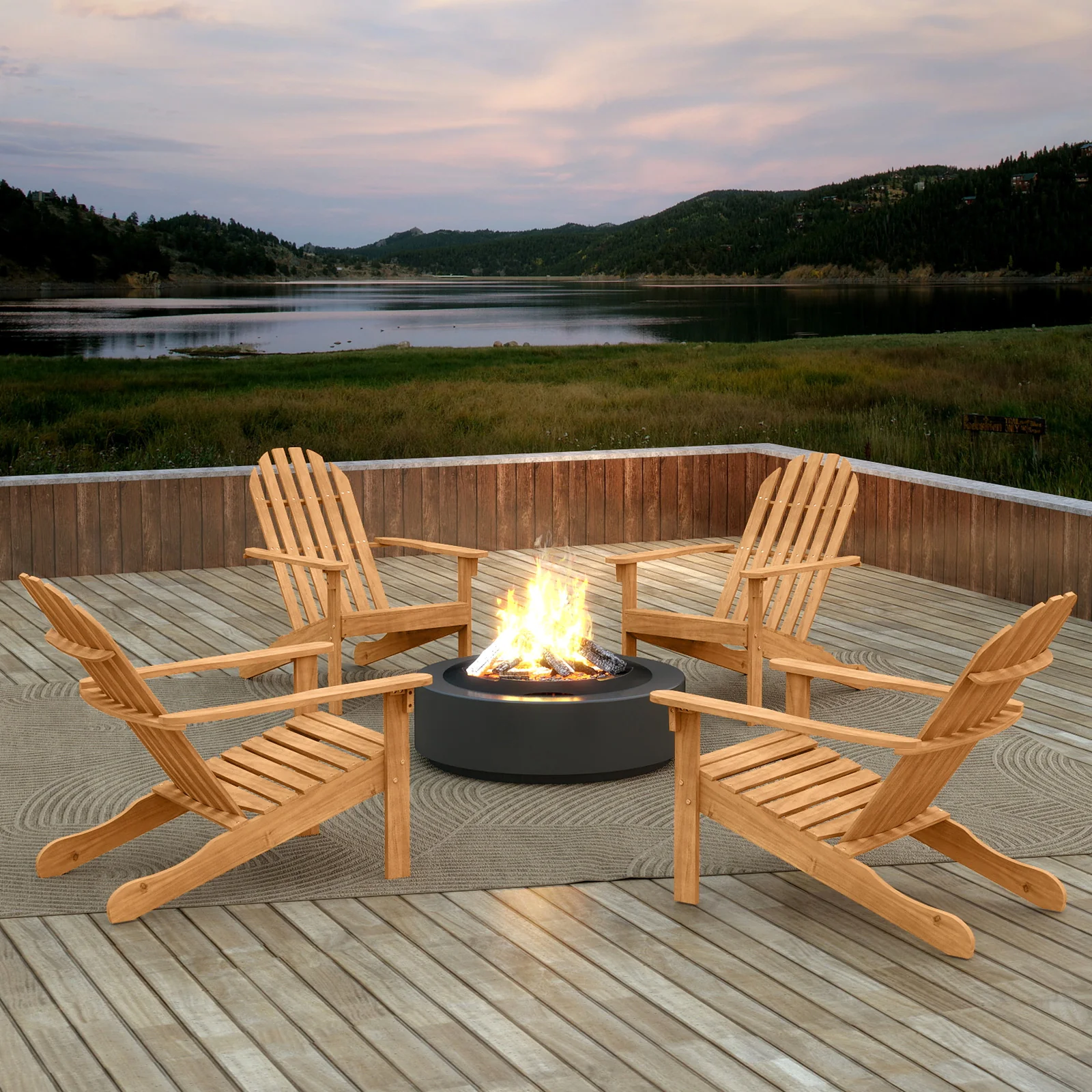 Acacia Wood Patio Adirondack Chair, Inclined Seat, High Backrest, Natural - Image 6