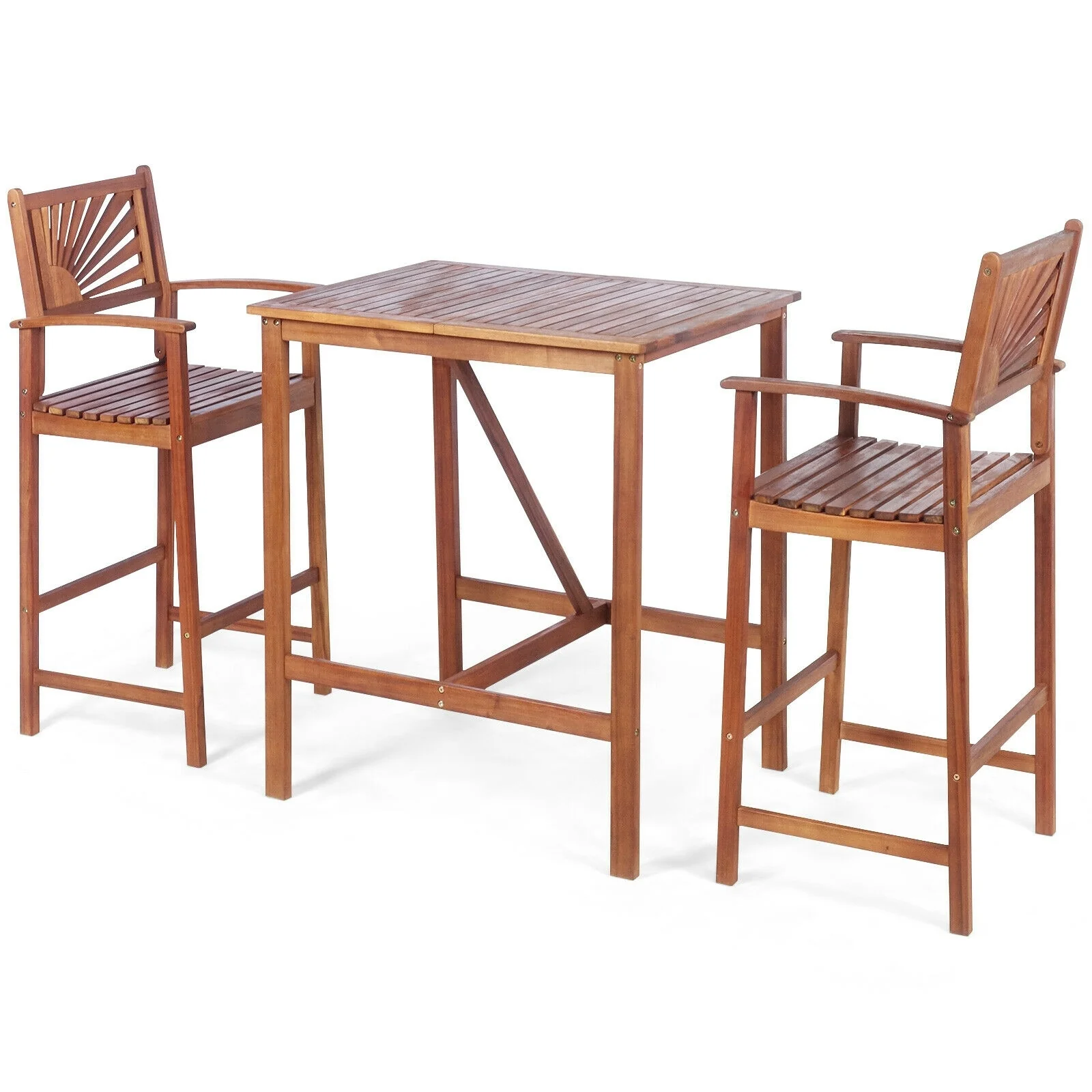 Acacia Wood Patio Bar Set, 3 Pieces, Sunflower Pattern, Natural