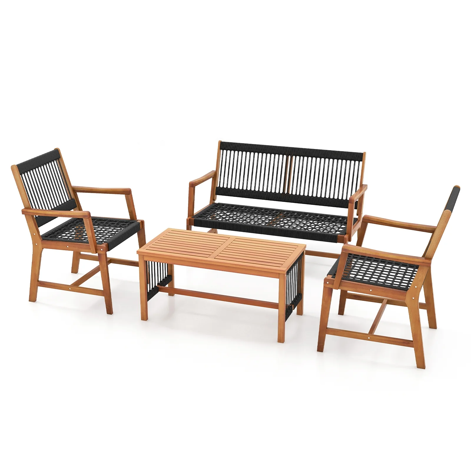 Acacia Wood Patio Conversation Set, 4 Pieces, Natural