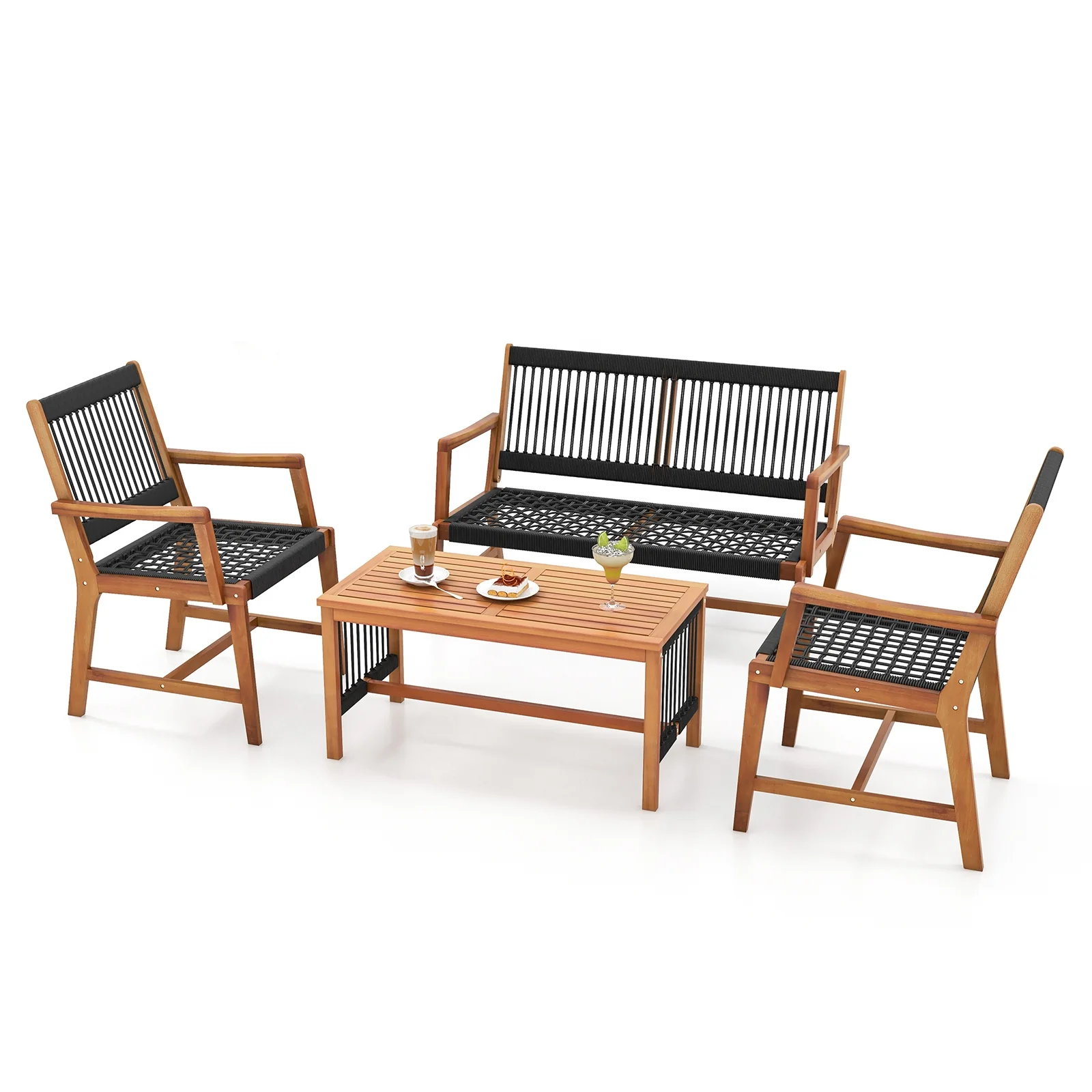 Acacia Wood Patio Conversation Set, 4 Pieces, Natural - Image 5