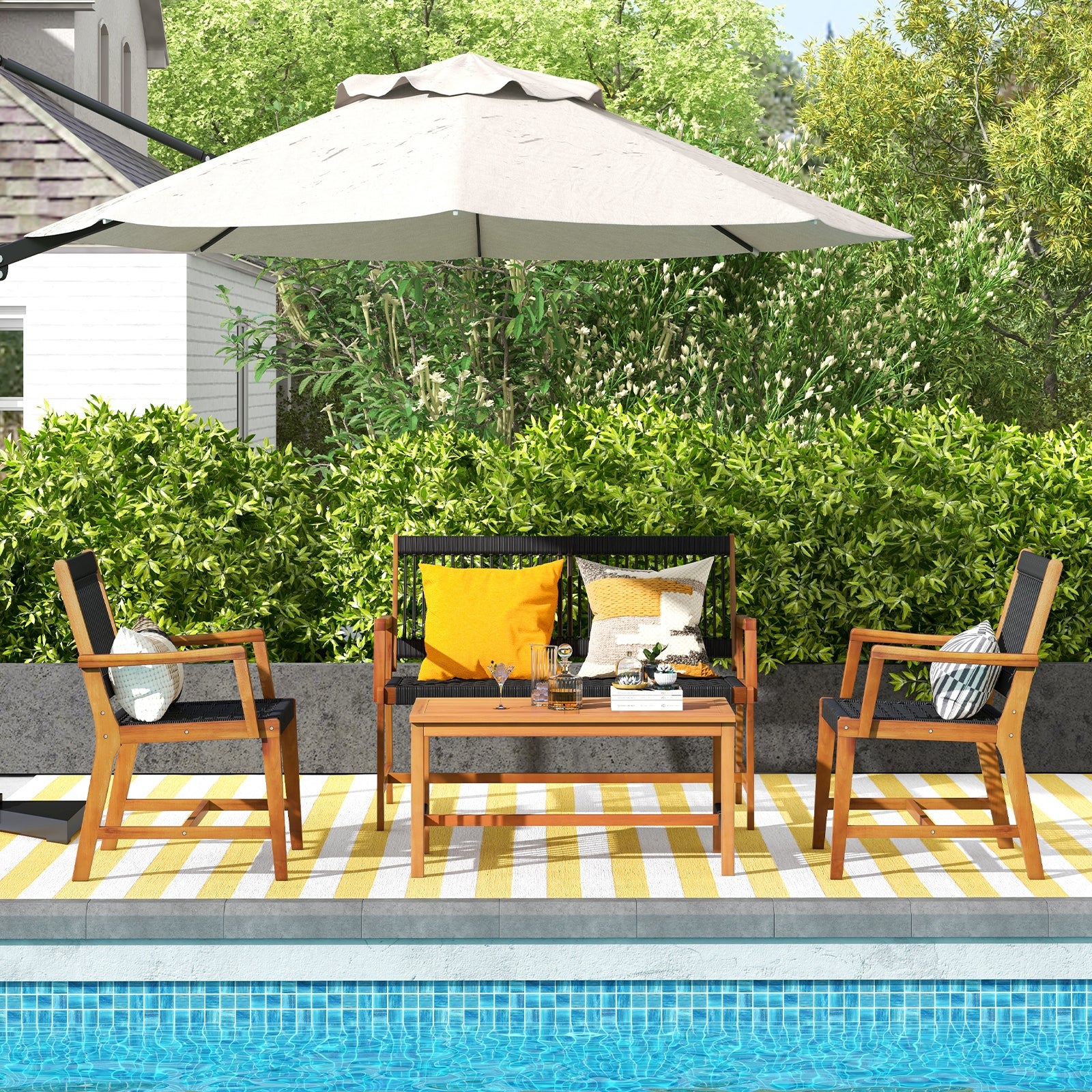 Acacia Wood Patio Conversation Set, 4 Pieces, Natural - Image 7
