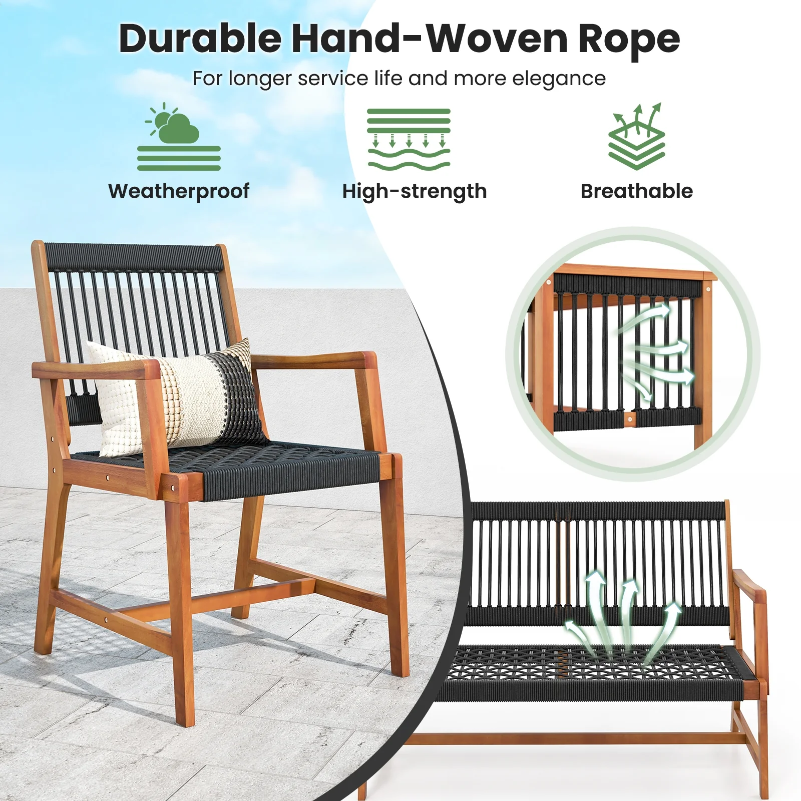 Acacia Wood Patio Conversation Set, 4 Pieces, Natural - Image 9