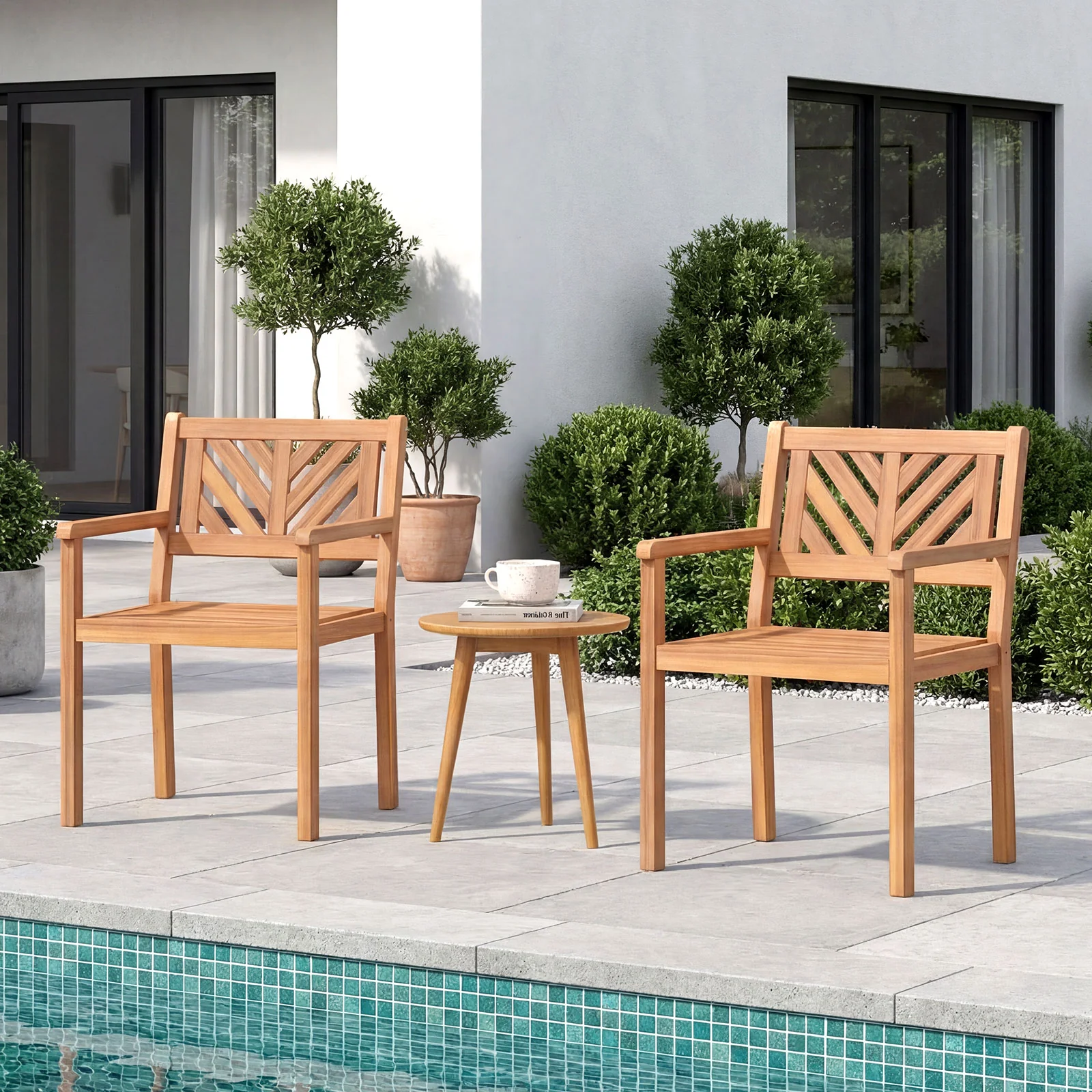 Acacia Wood Patio Dining Chairs, 400 lbs Capacity, Set of 2 - Image 2