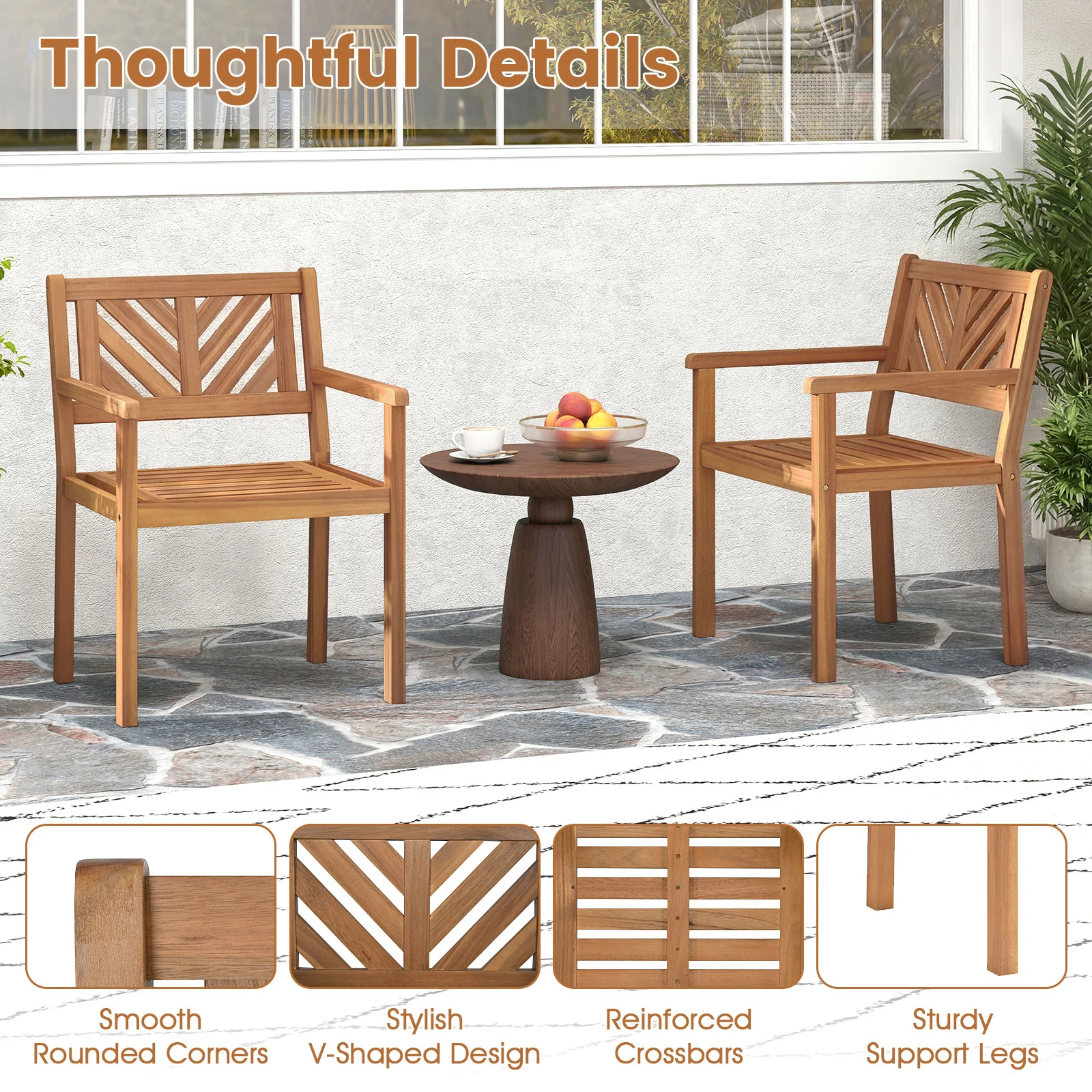 Acacia Wood Patio Dining Chairs, 400 lbs Capacity, Set of 2 - Image 9
