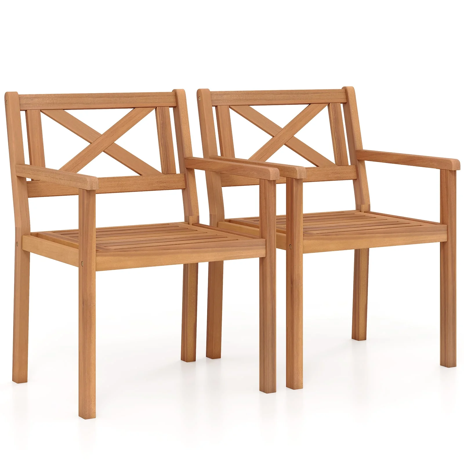 Acacia Wood Patio Dining Chairs, Set of 2, Outdoor Garden Porch