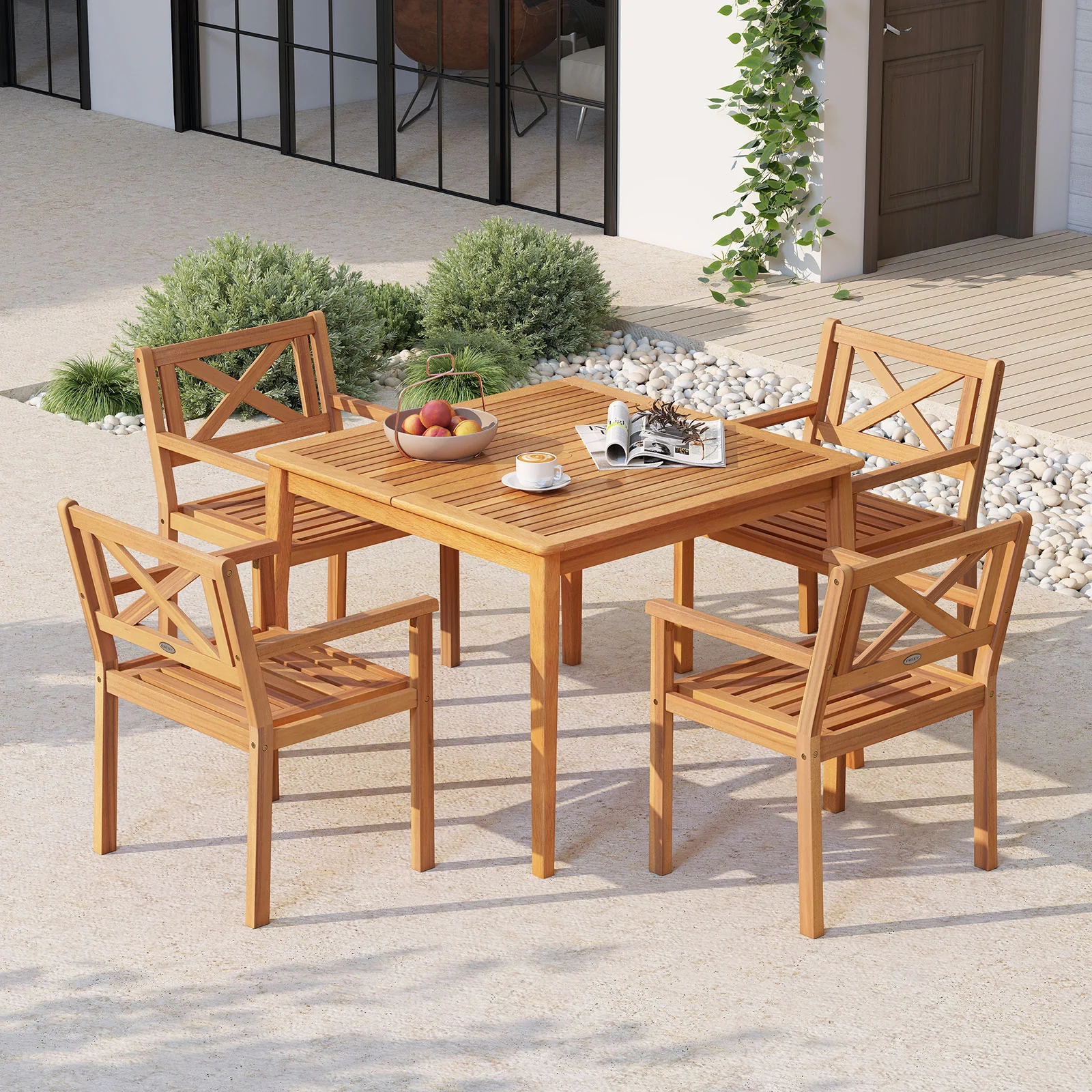 Acacia Wood Patio Dining Chairs, Set of 2, Outdoor Garden Porch - Image 3