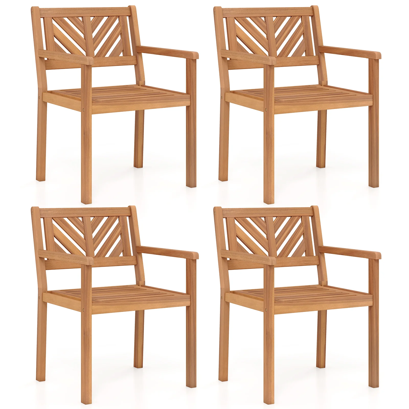 Acacia Wood Patio Dining Chairs, Set of 4, 400 lbs Capacity