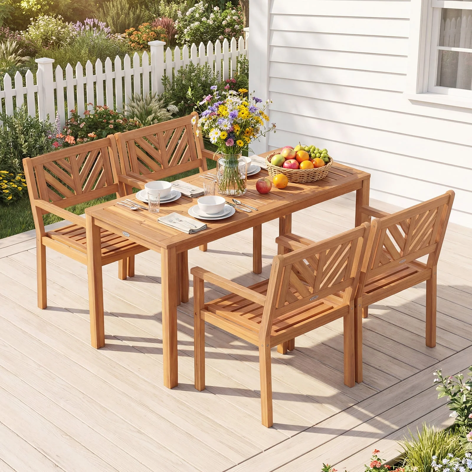 Acacia Wood Patio Dining Chairs, Set of 4, 400 lbs Capacity - Image 3
