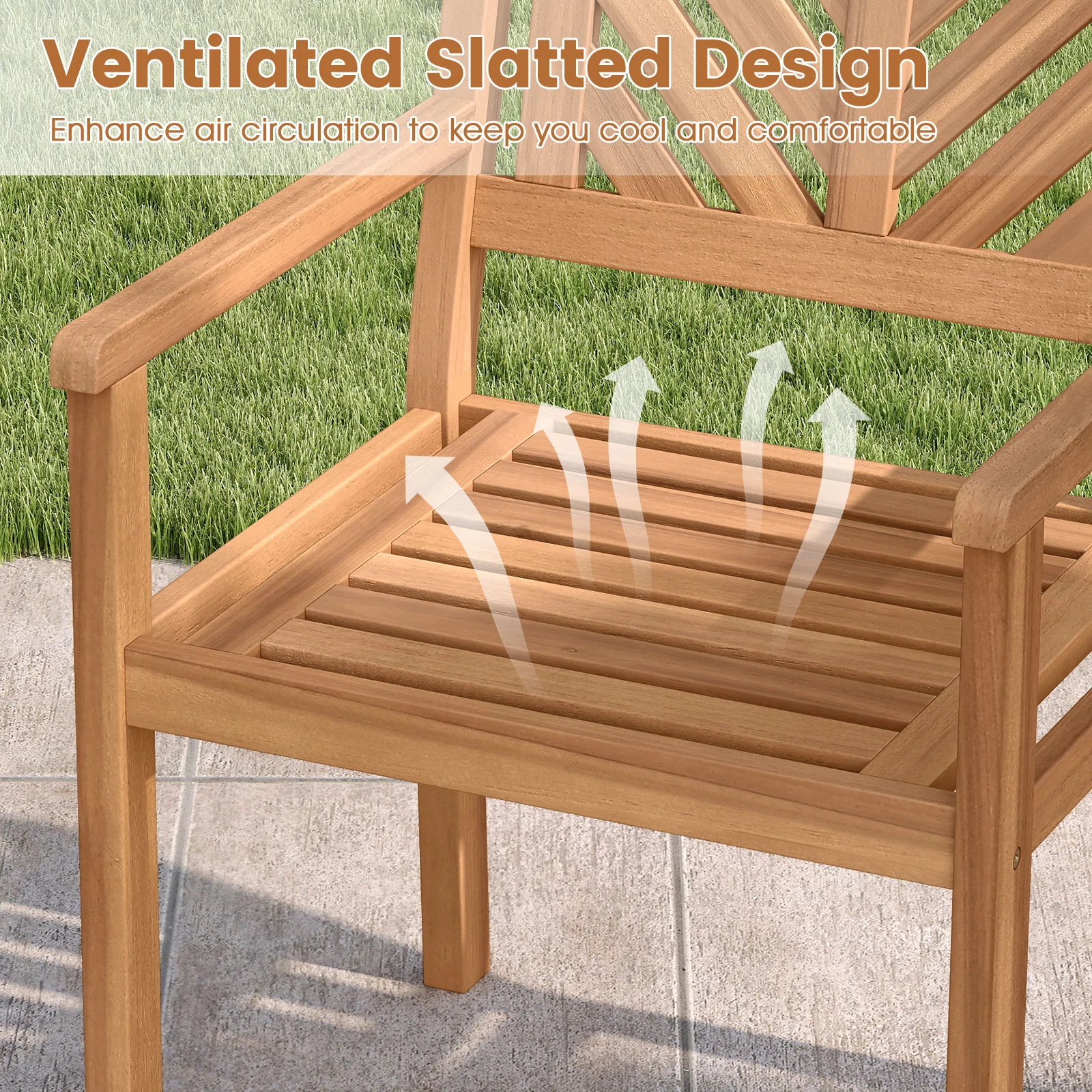 Acacia Wood Patio Dining Chairs, Set of 4, 400 lbs Capacity - Image 8