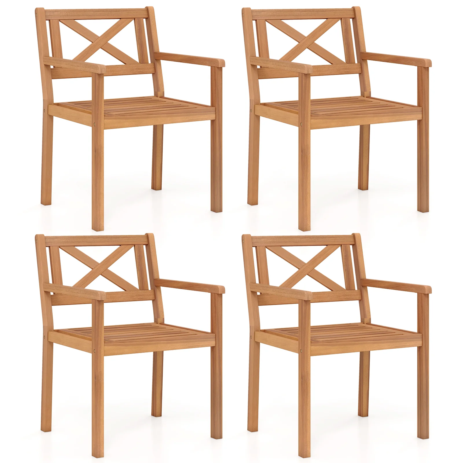 Acacia Wood Patio Dining Chairs, Set of 4, Outdoor Garden