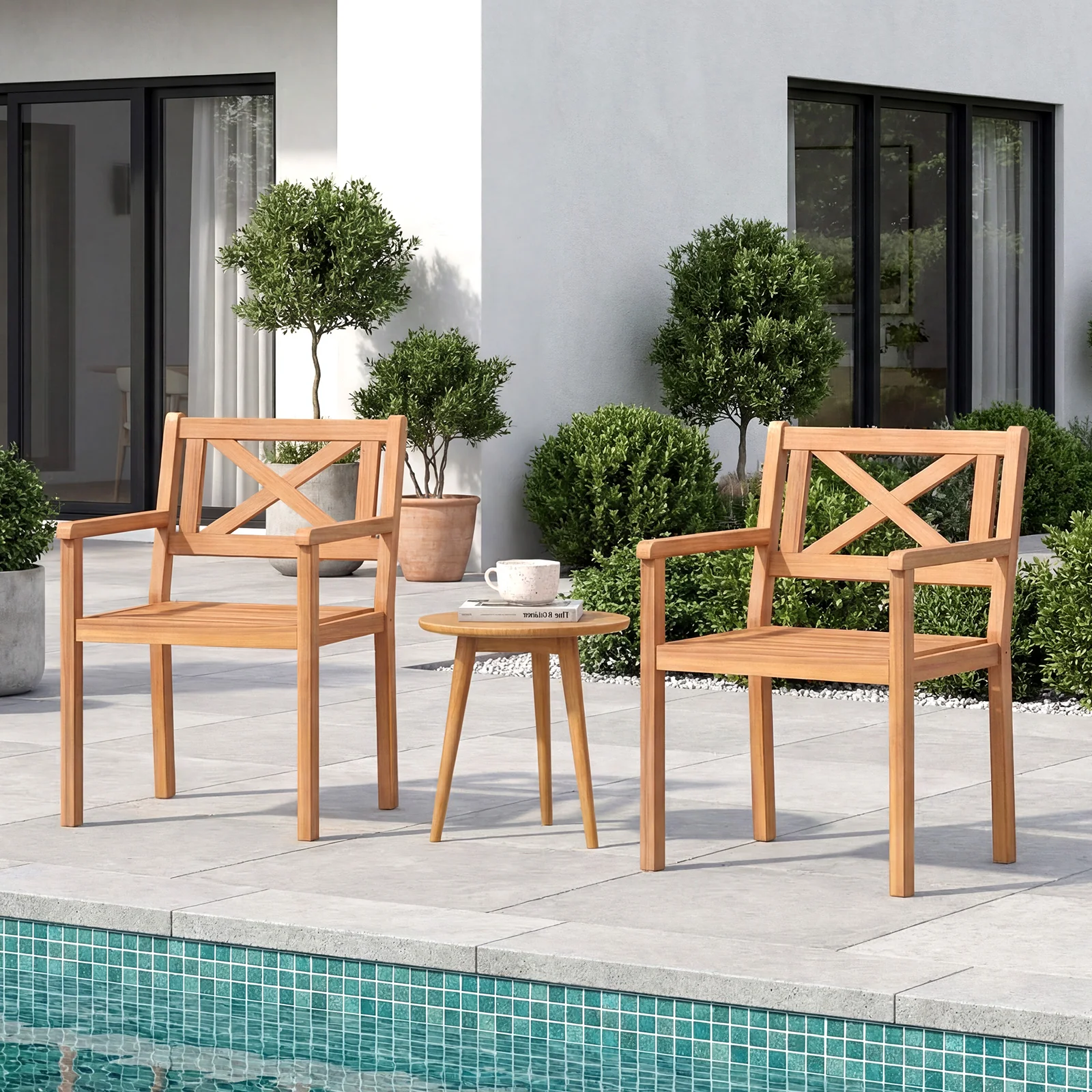 Acacia Wood Patio Dining Chairs, Set of 4, Outdoor Garden - Image 2
