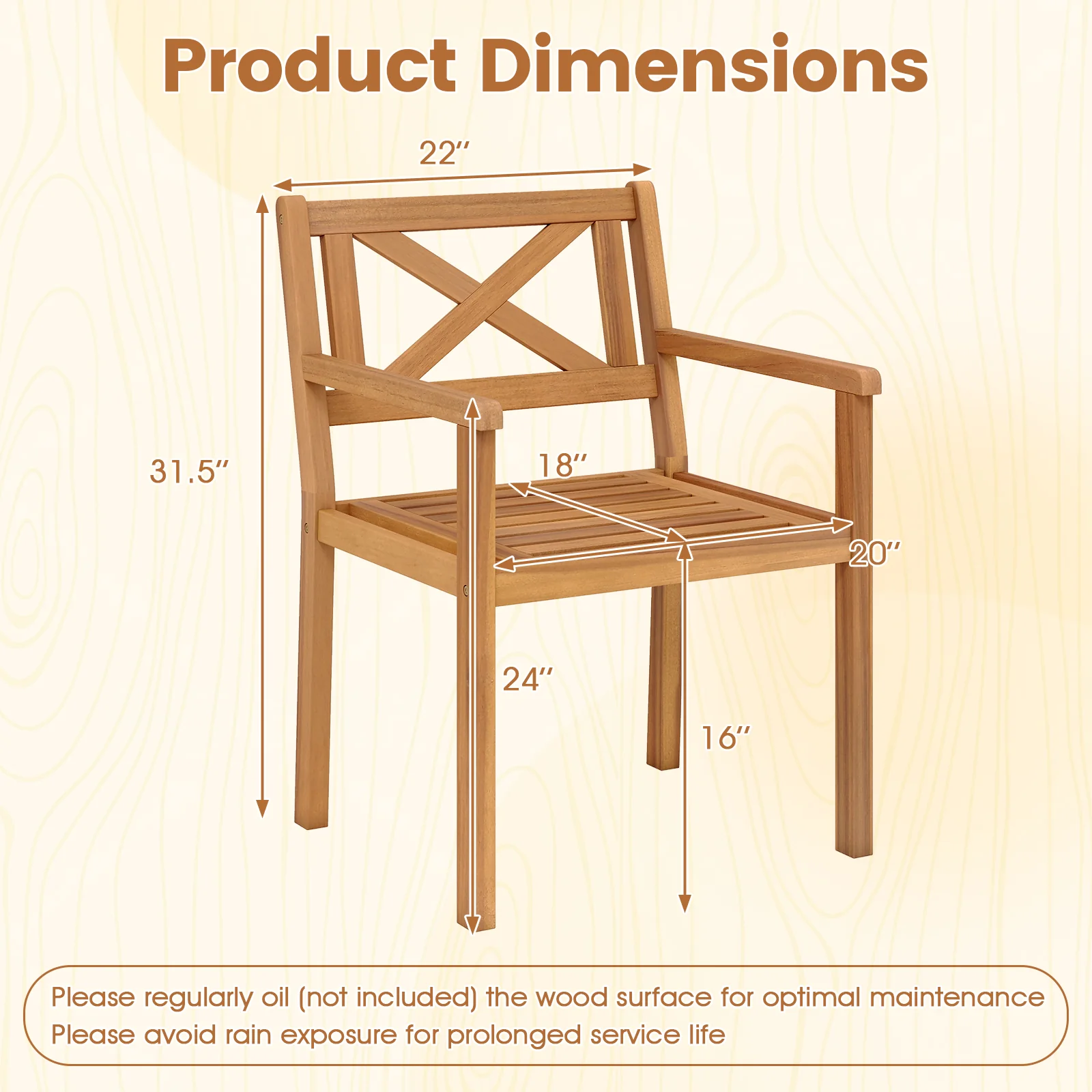 Acacia Wood Patio Dining Chairs, Set of 4, Outdoor Garden - Image 4