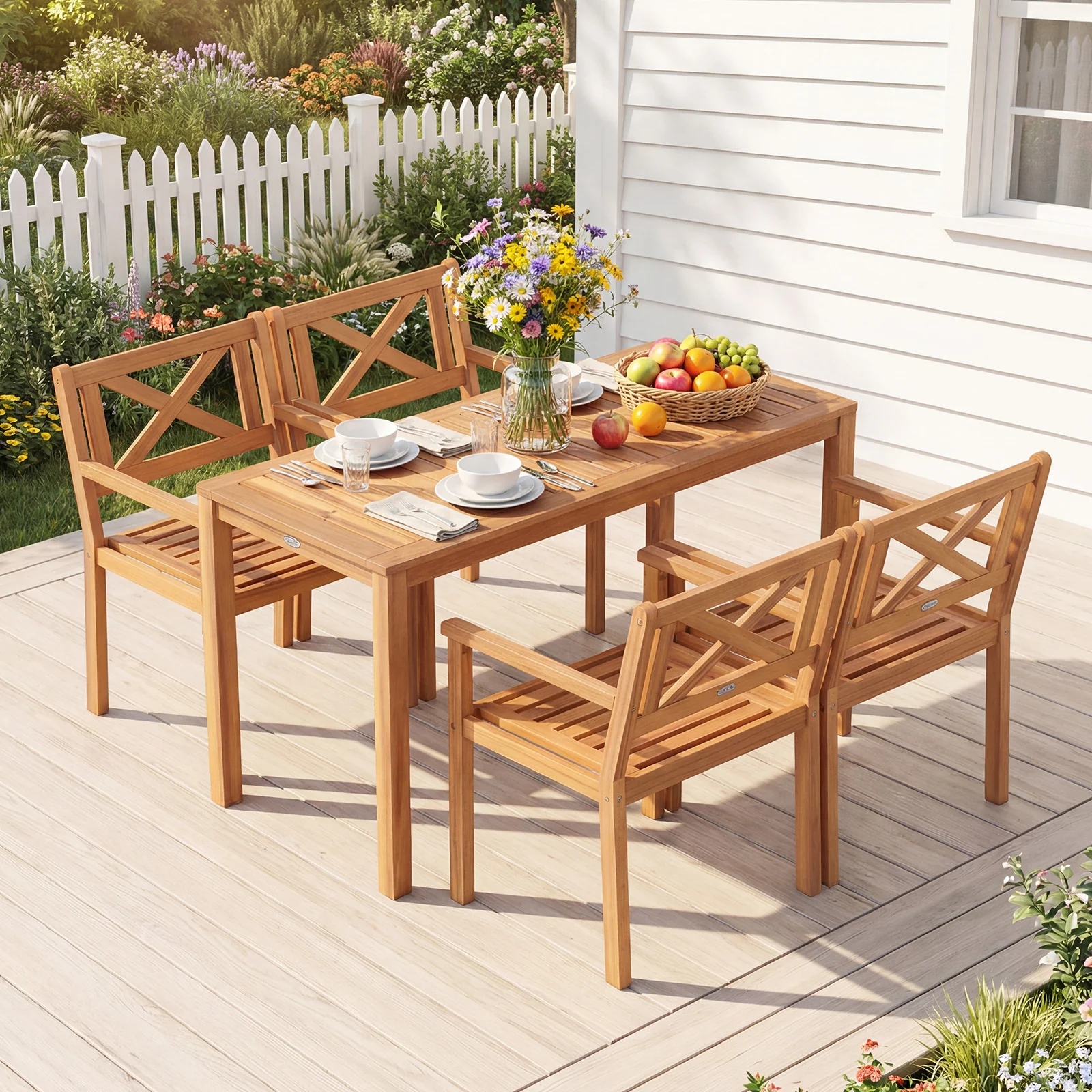 Acacia Wood Patio Dining Chairs, Set of 4, Outdoor Garden - Image 5