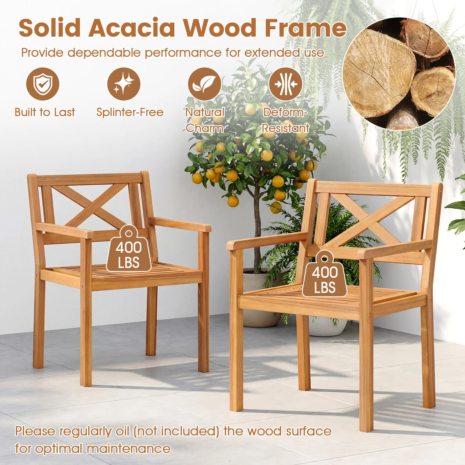 Acacia Wood Patio Dining Chairs, Set of 4, Outdoor Garden - Image 6