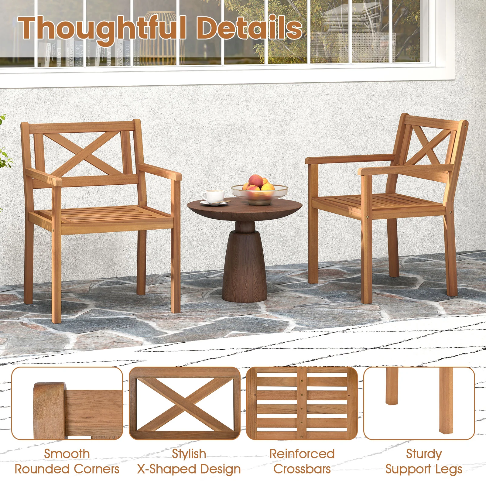 Acacia Wood Patio Dining Chairs, Set of 4, Outdoor Garden - Image 9