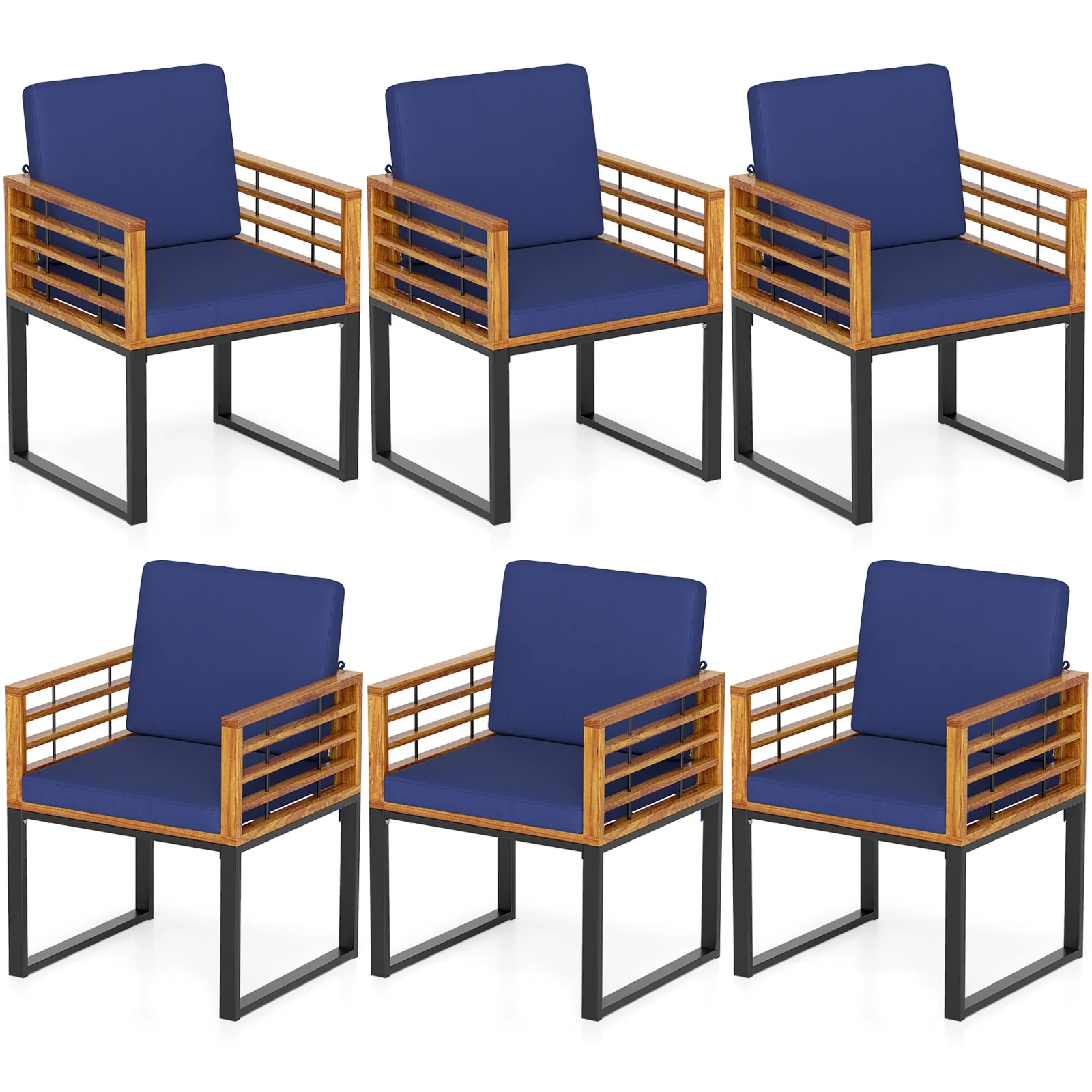 Acacia Wood Patio Dining Chairs, Set of 6, Navy