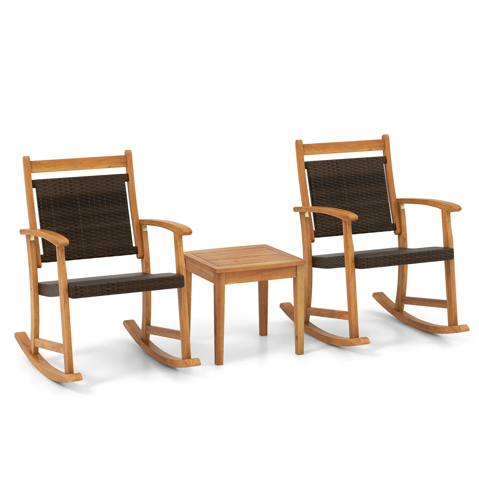 Acacia Wood Rocking Chair Set, 3 Pieces, Brown