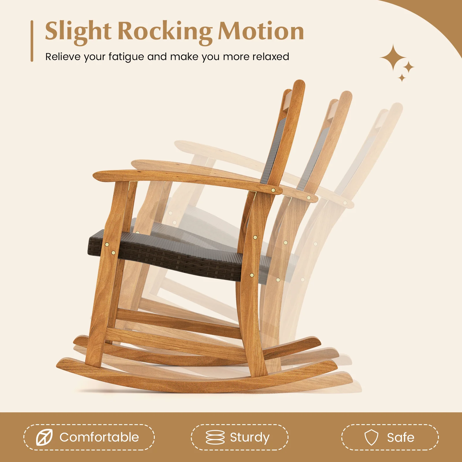 Acacia Wood Rocking Chair Set, 3 Pieces, Brown - Image 8