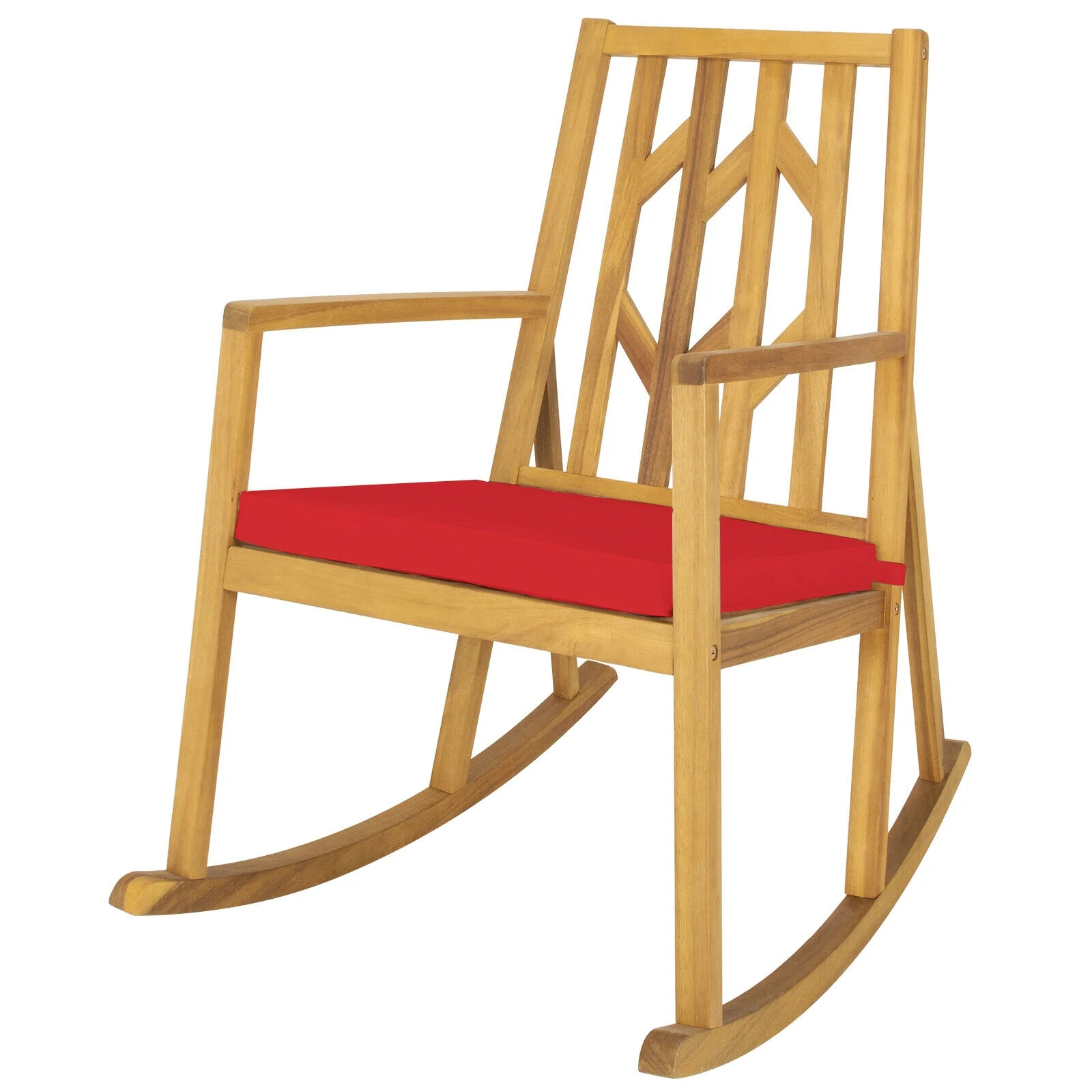 Acacia Wood Rocking Chair Sofa With Armrest And Cushion, Red
