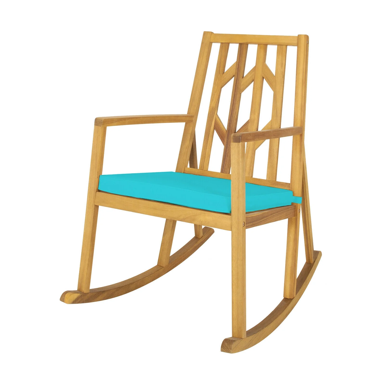 Acacia Wood Rocking Chair Sofa, With Armrest And Cushion, Turquoise - Image 4