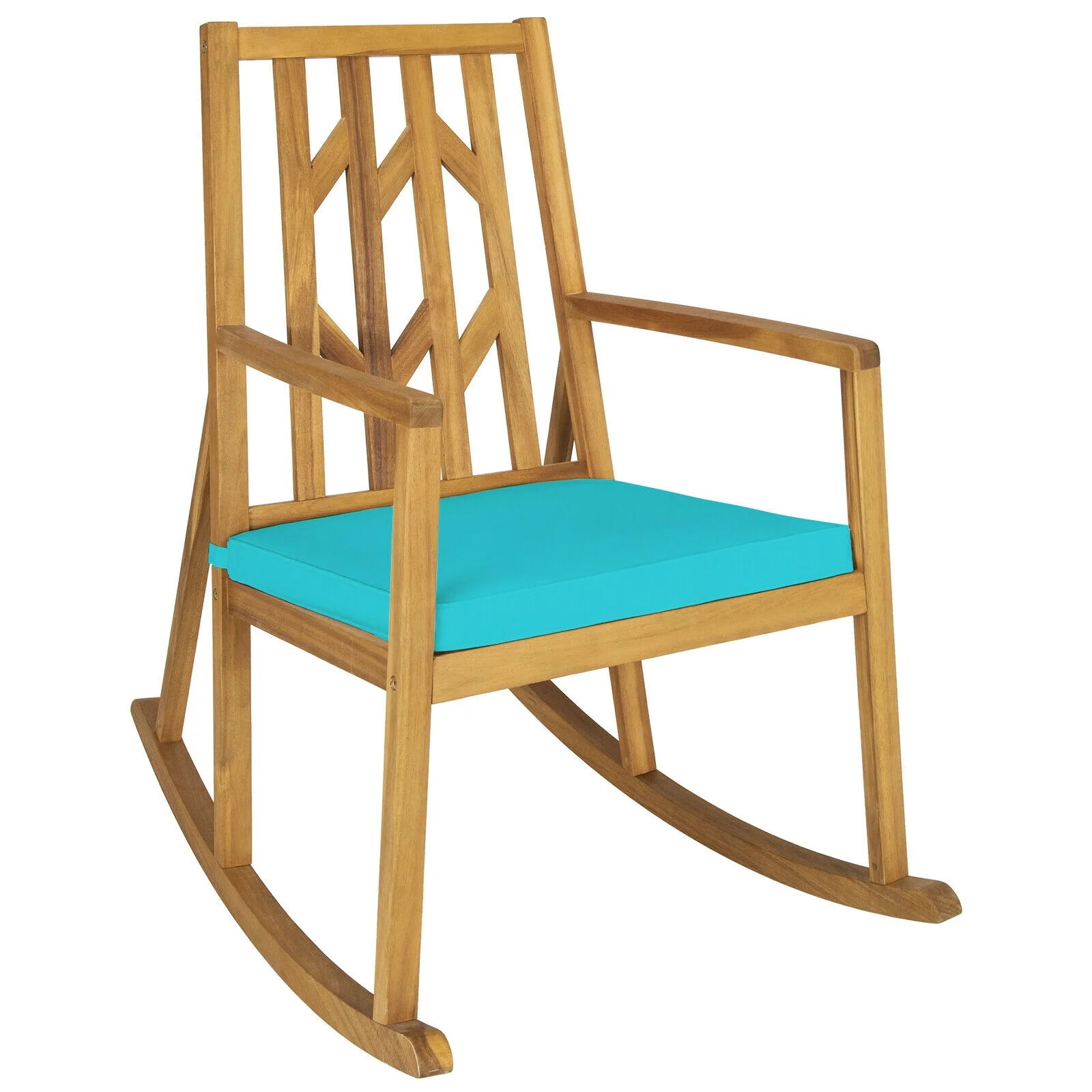 Acacia Wood Rocking Chair Sofa, With Armrest And Cushion, Turquoise - Image 8