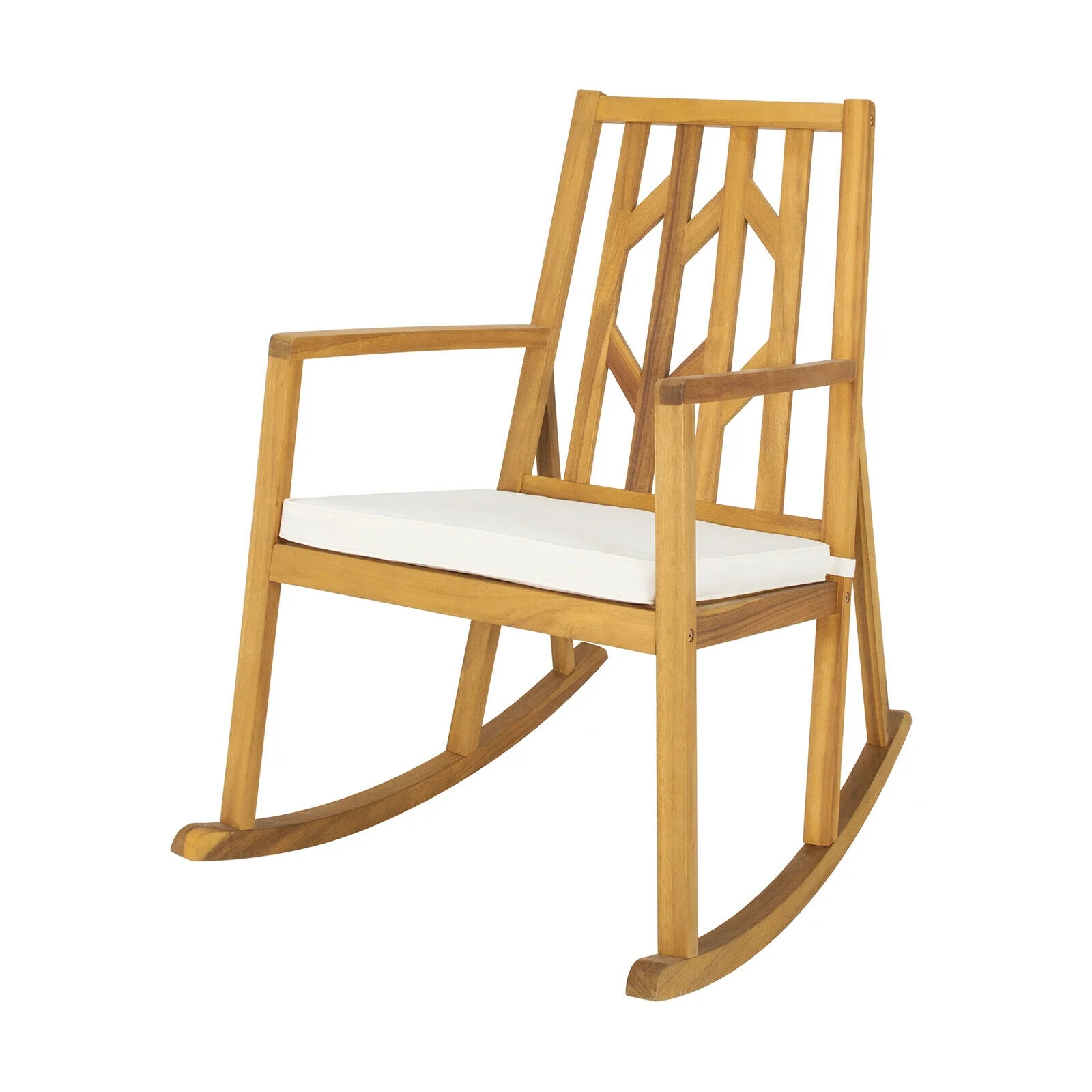 Acacia Wood Rocking Chair Sofa With Armrest, Cushion, White