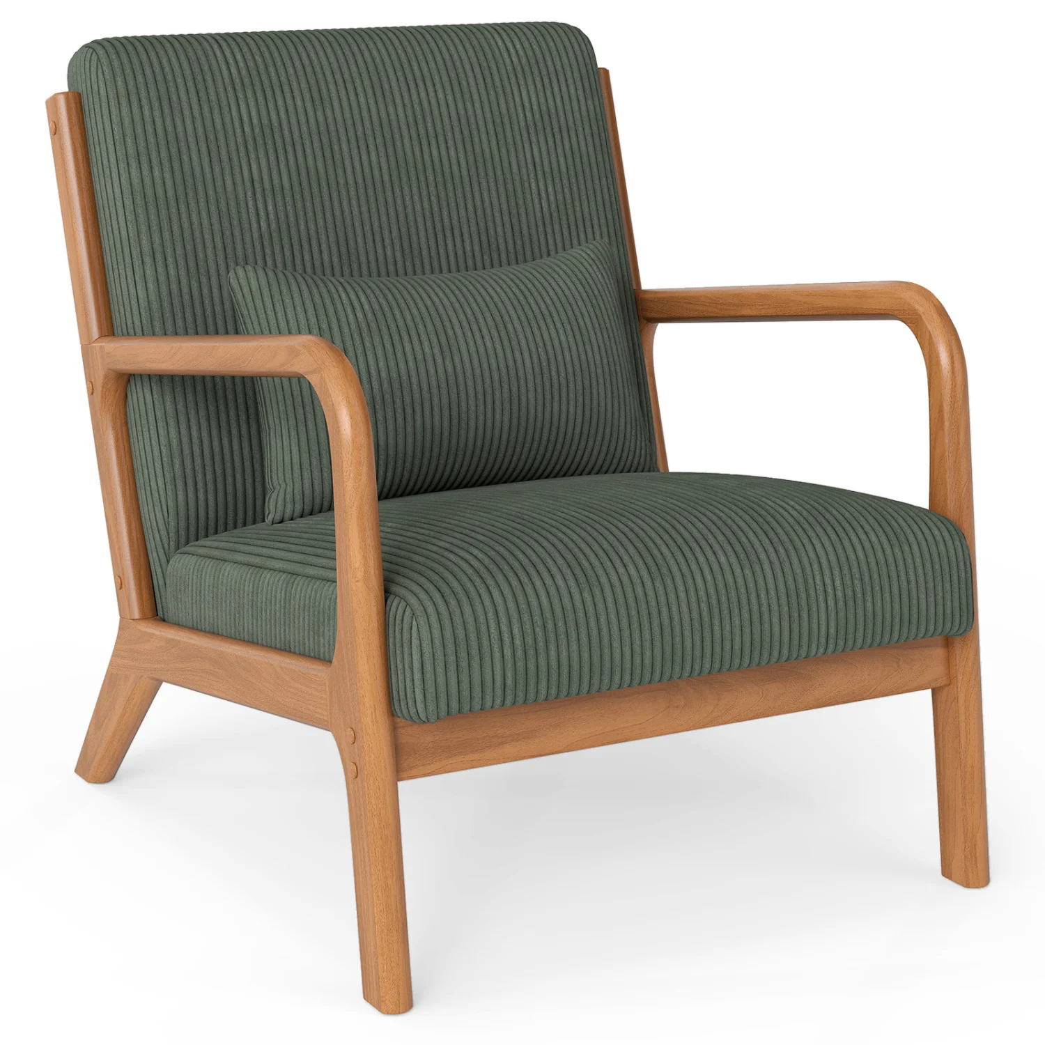 Accent Chair Corduroy Upholstered Lounge Chair with Lumbar Pillow, Green - Image 4