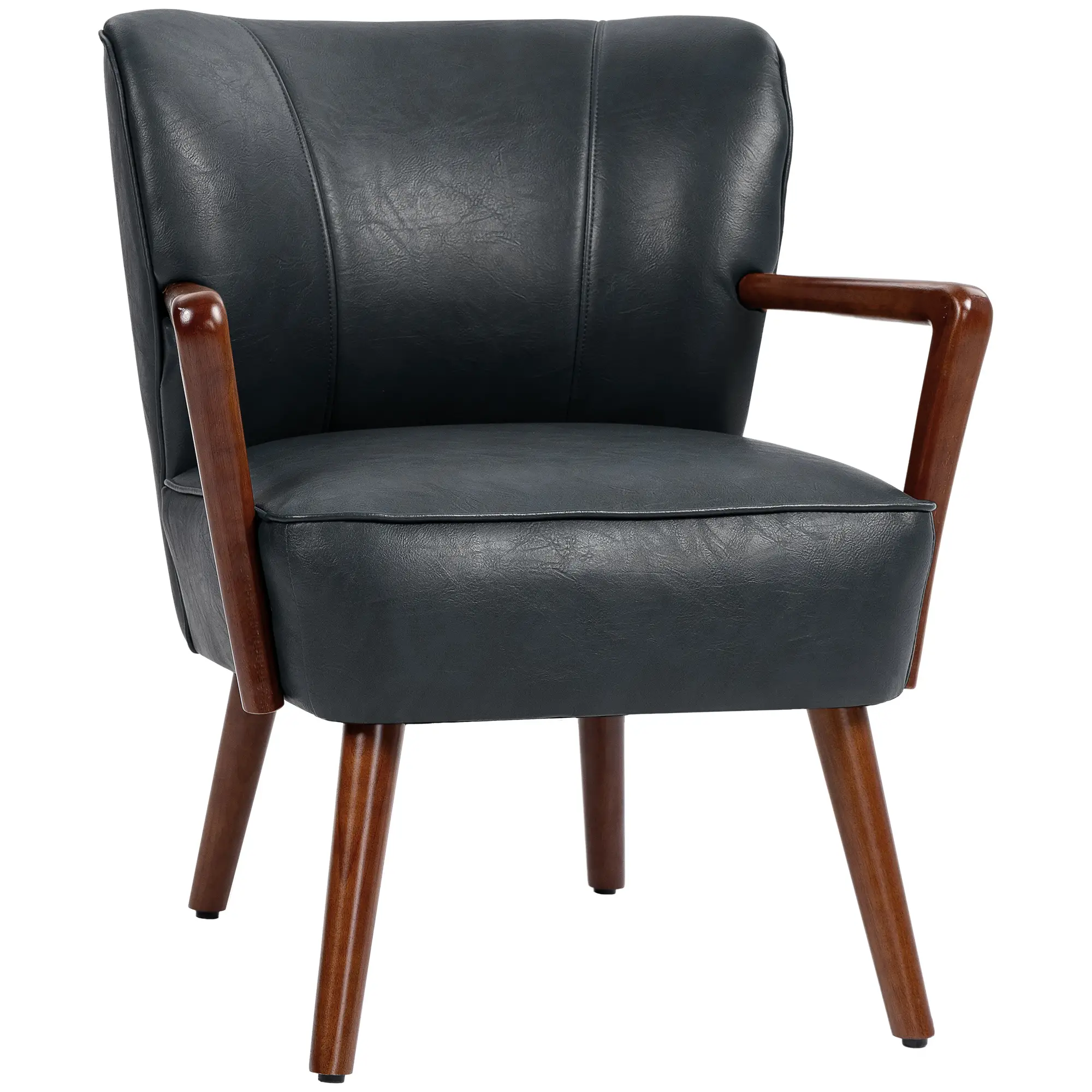 Accent Chair, Modern Armchair, Faux Leather Upholstered with Wood Legs, Black - Image 11