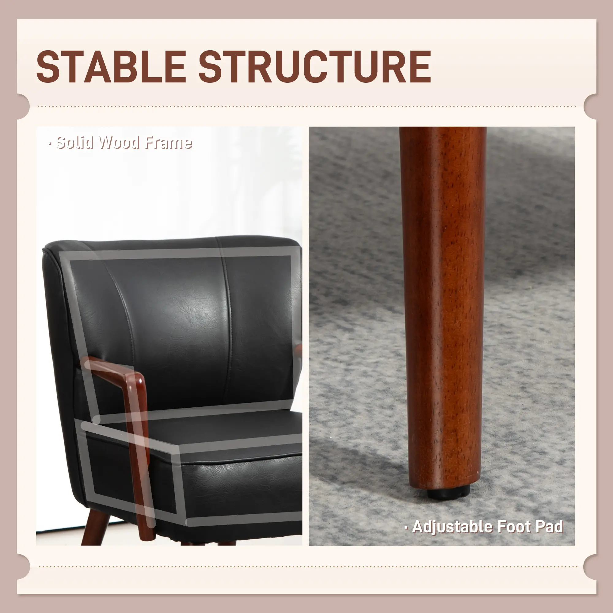 Accent Chair, Modern Armchair, Faux Leather Upholstered with Wood Legs, Black - Image 5