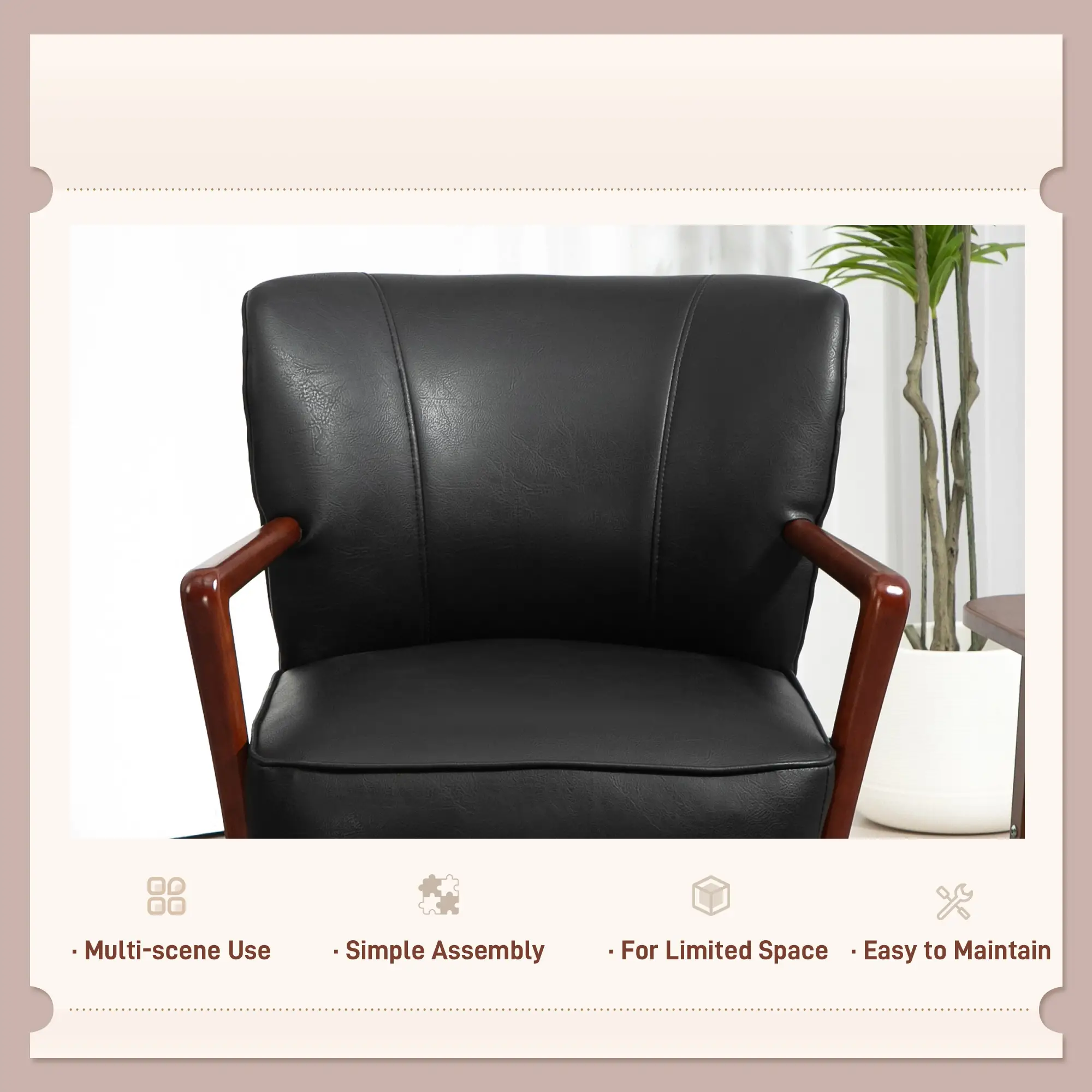 Accent Chair, Modern Armchair, Faux Leather Upholstered with Wood Legs, Black - Image 6