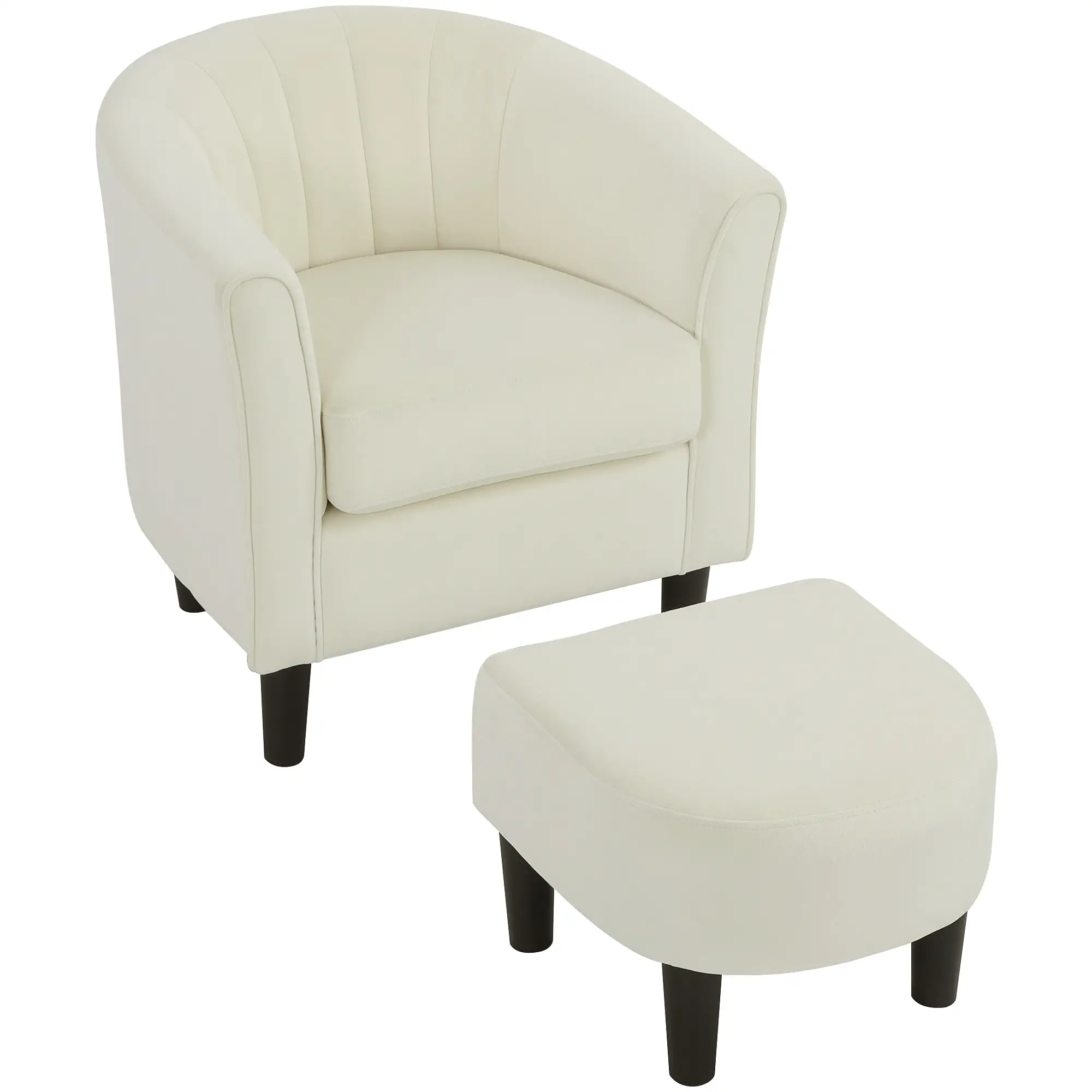 Accent Chair Modern Upholstered Living Room Chair with Ottoman and Pocket Spring Cushion Cream White