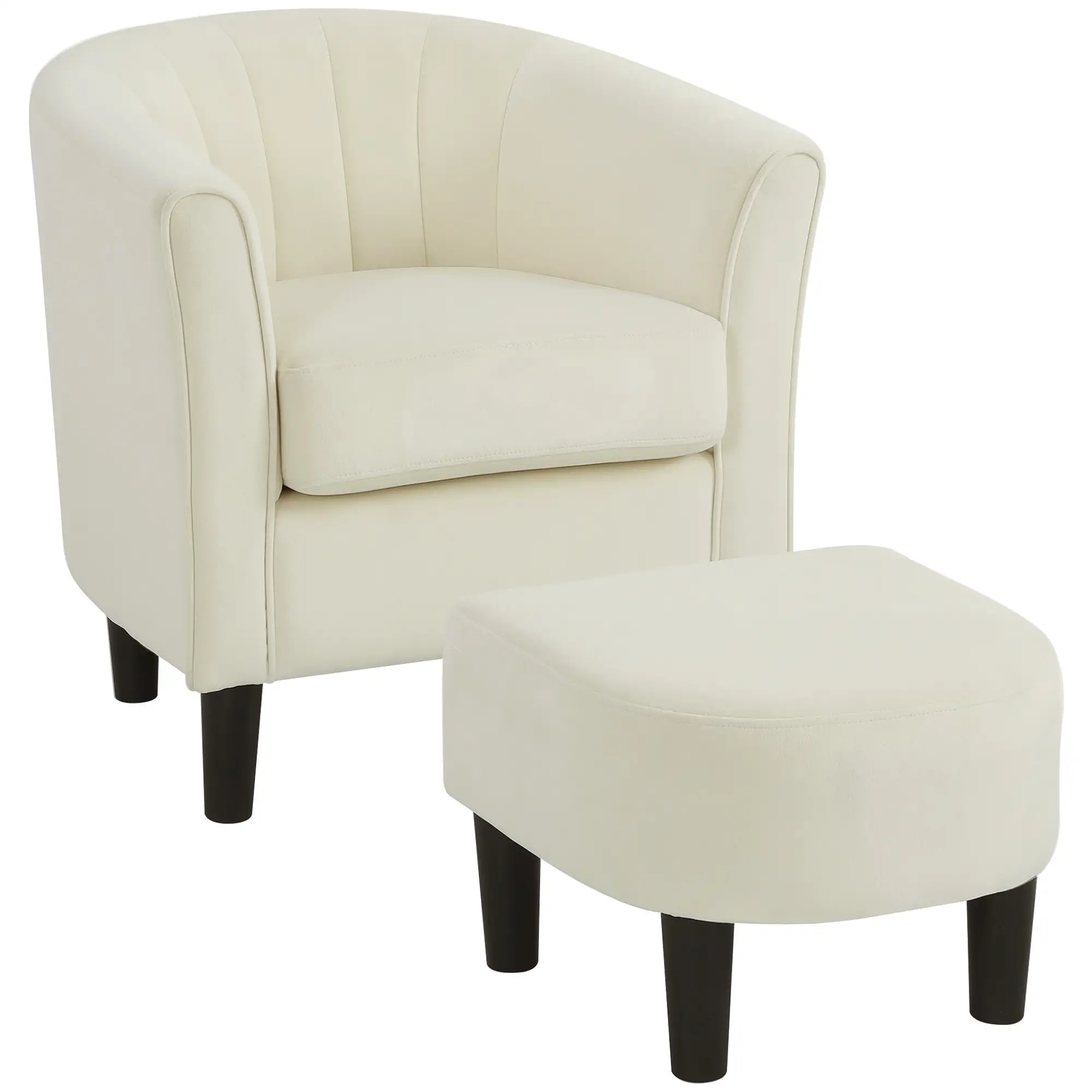Accent Chair Modern Upholstered Living Room Chair with Ottoman and Pocket Spring Cushion Cream White - Image 11