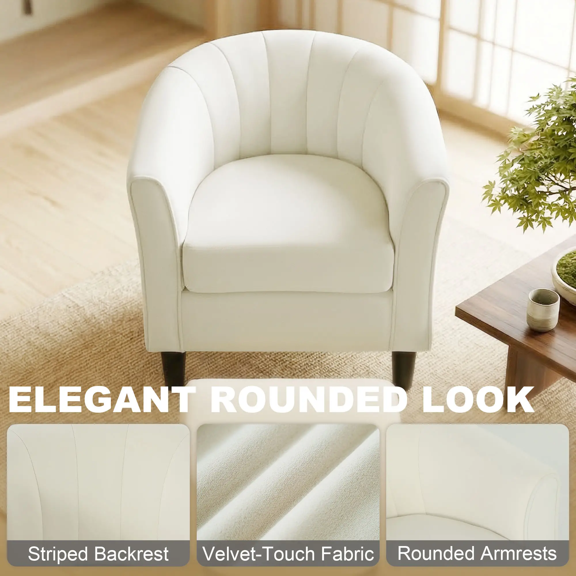 Accent Chair Modern Upholstered Living Room Chair with Ottoman and Pocket Spring Cushion Cream White - Image 6