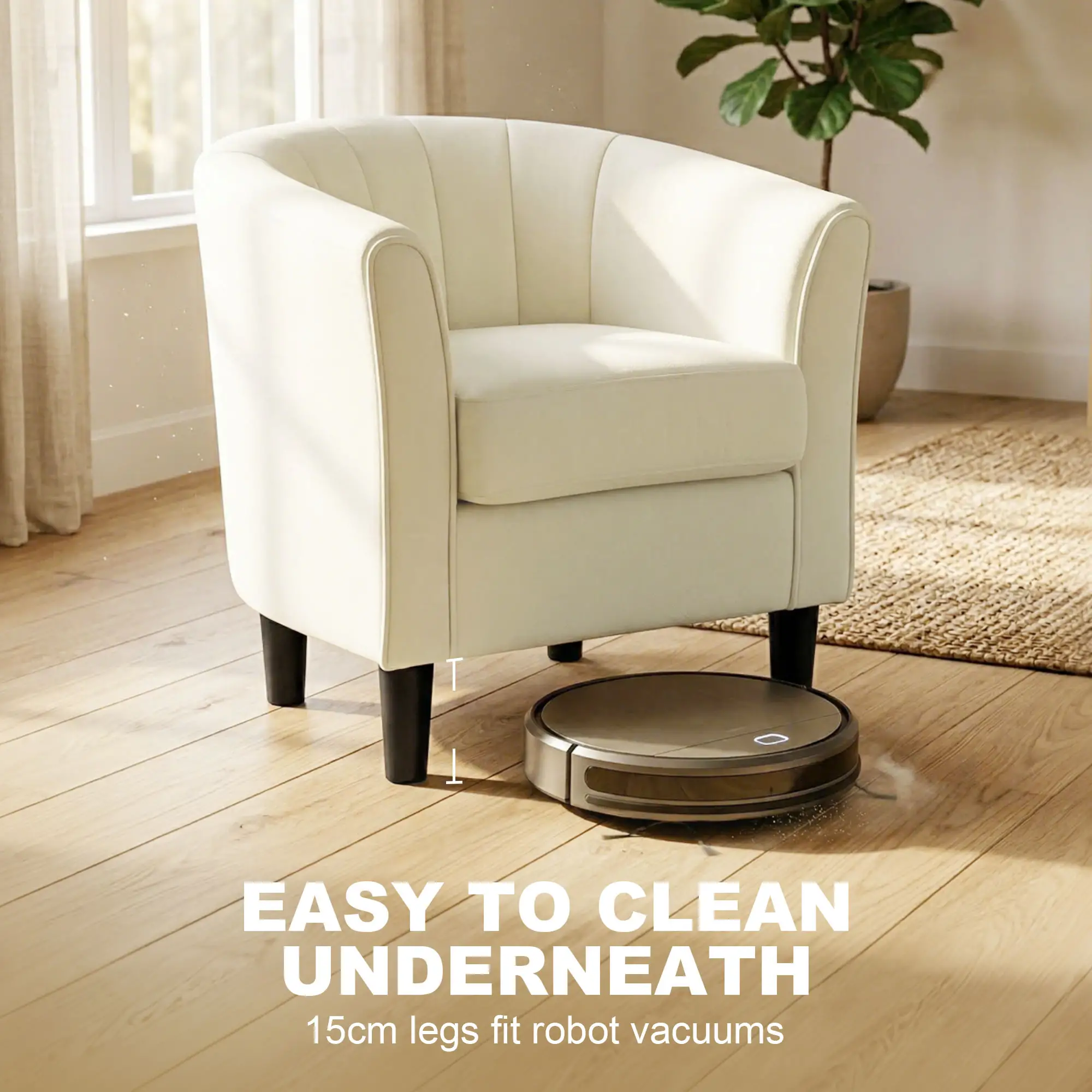 Accent Chair Modern Upholstered Living Room Chair with Ottoman and Pocket Spring Cushion Cream White - Image 7