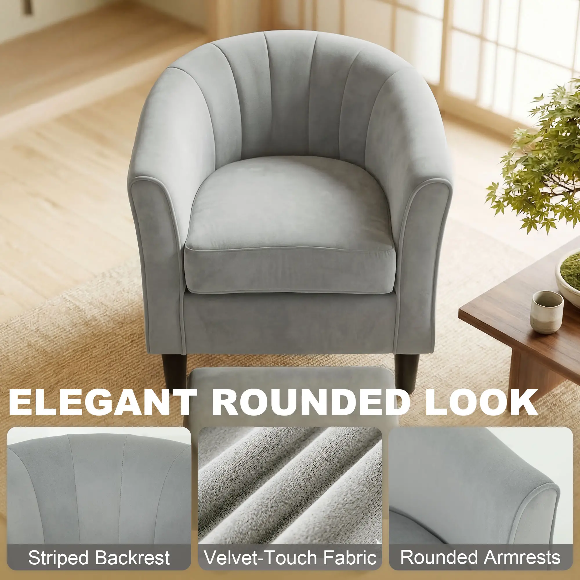 Accent Chair Modern Upholstered Living Room Chair with Ottoman and Pocket Spring Cushion Grey - Image 6