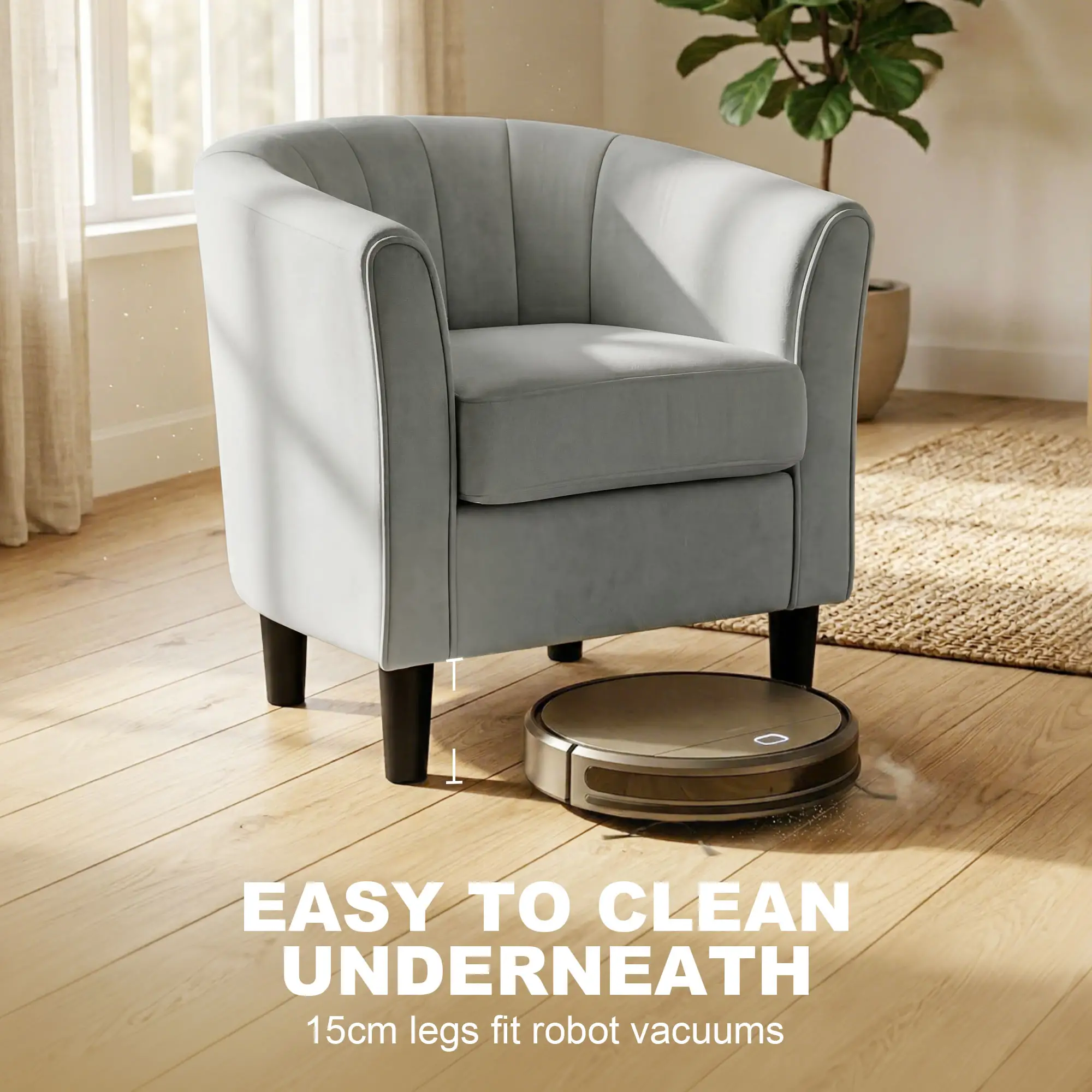 Accent Chair Modern Upholstered Living Room Chair with Ottoman and Pocket Spring Cushion Grey - Image 7