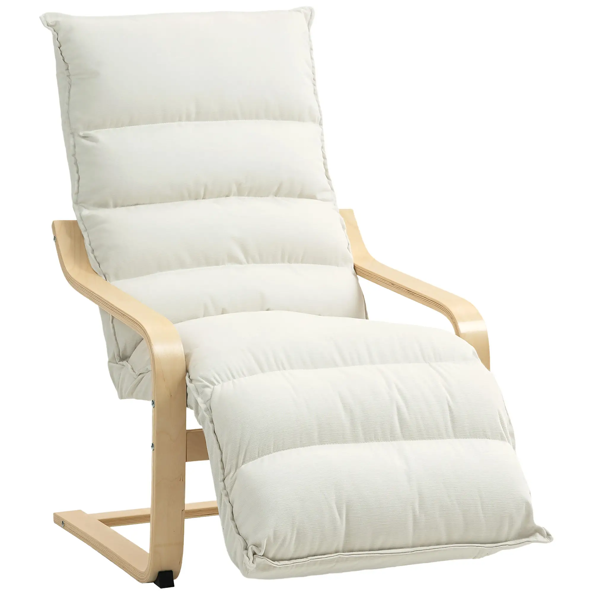 Accent Chair, Velvet Upholstered Living Room Chair with Footrest, Wood Frame, Cream White - Image 11