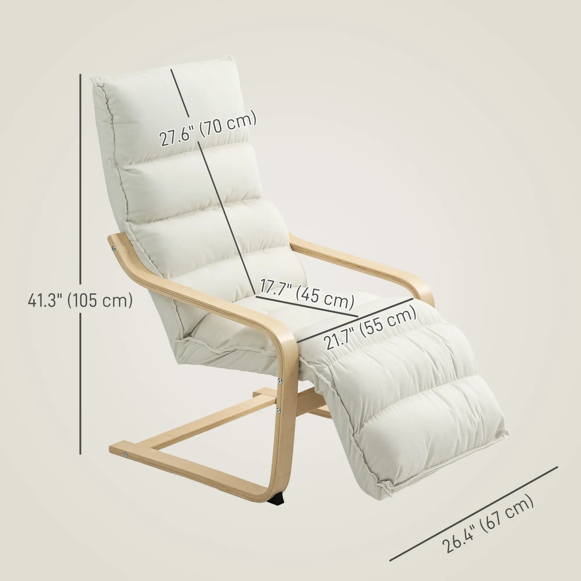 Accent Chair, Velvet Upholstered Living Room Chair with Footrest, Wood Frame, Cream White - Image 3