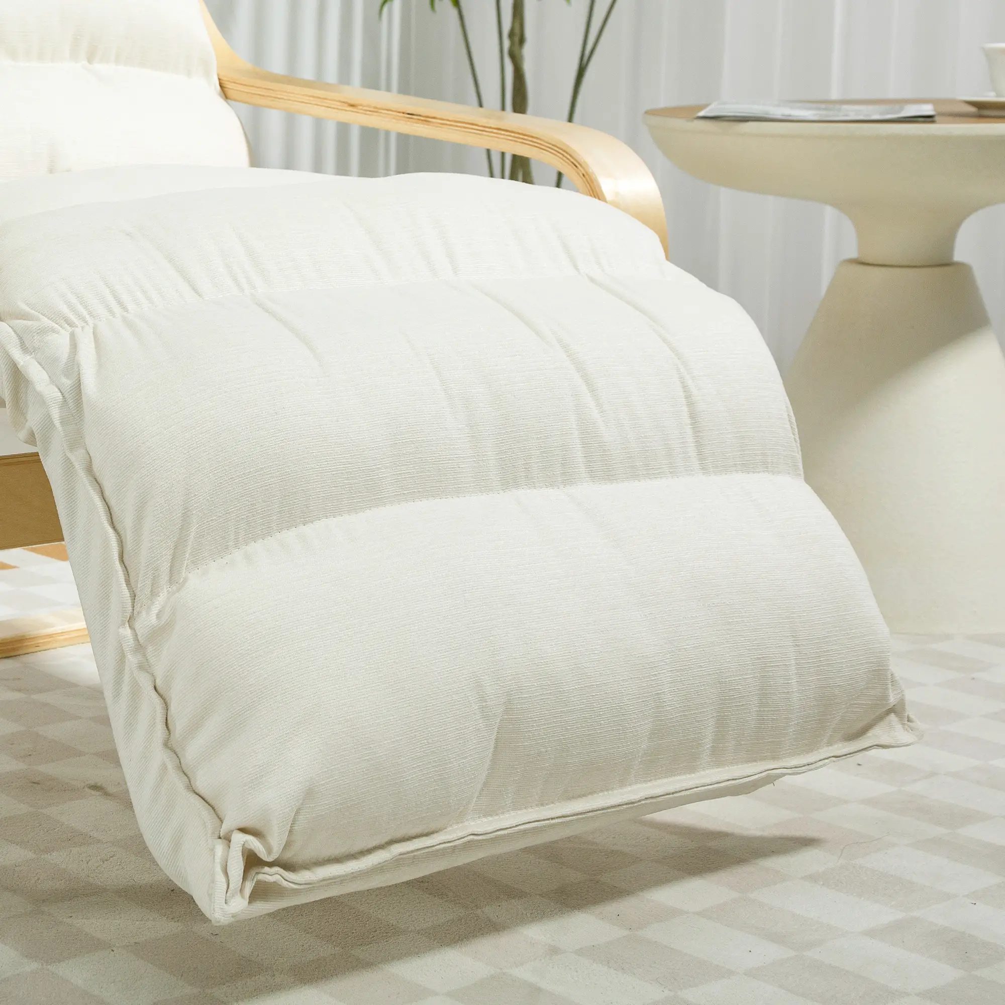 Accent Chair, Velvet Upholstered Living Room Chair with Footrest, Wood Frame, Cream White - Image 9