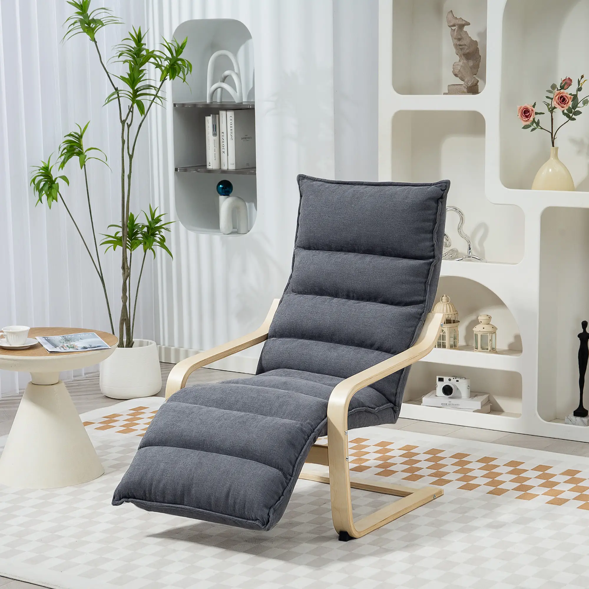 Accent Chair, Velvet Upholstered Living Room Chair with Footrest, Wood Frame, Dark Grey - Image 2