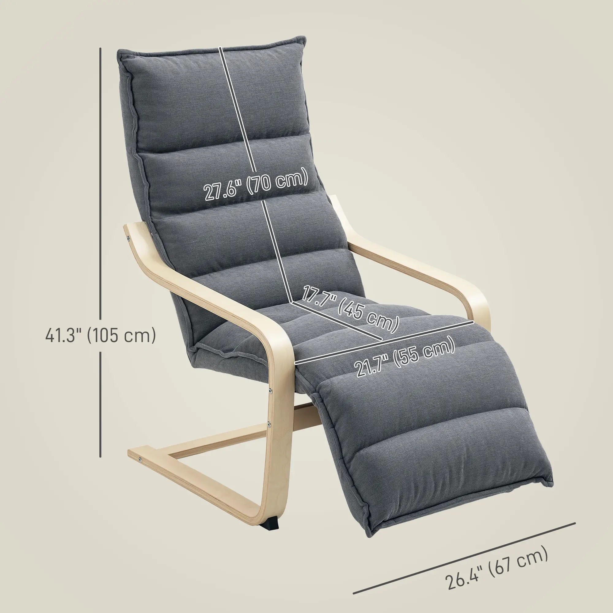 Accent Chair, Velvet Upholstered Living Room Chair with Footrest, Wood Frame, Dark Grey - Image 3