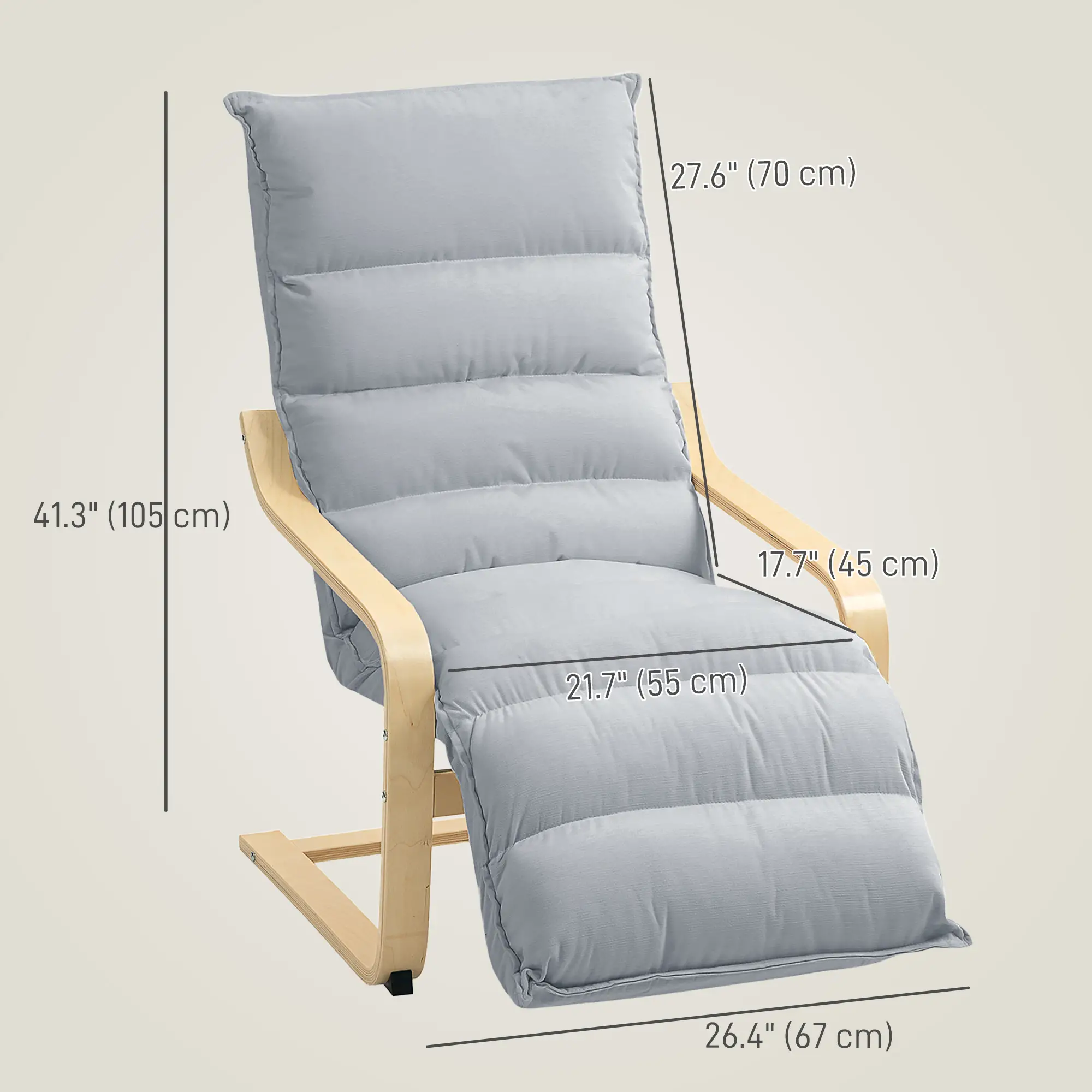 Accent Chair, Velvet Upholstered Living Room Chair with Footrest, Wood Frame, Light Grey - Image 3