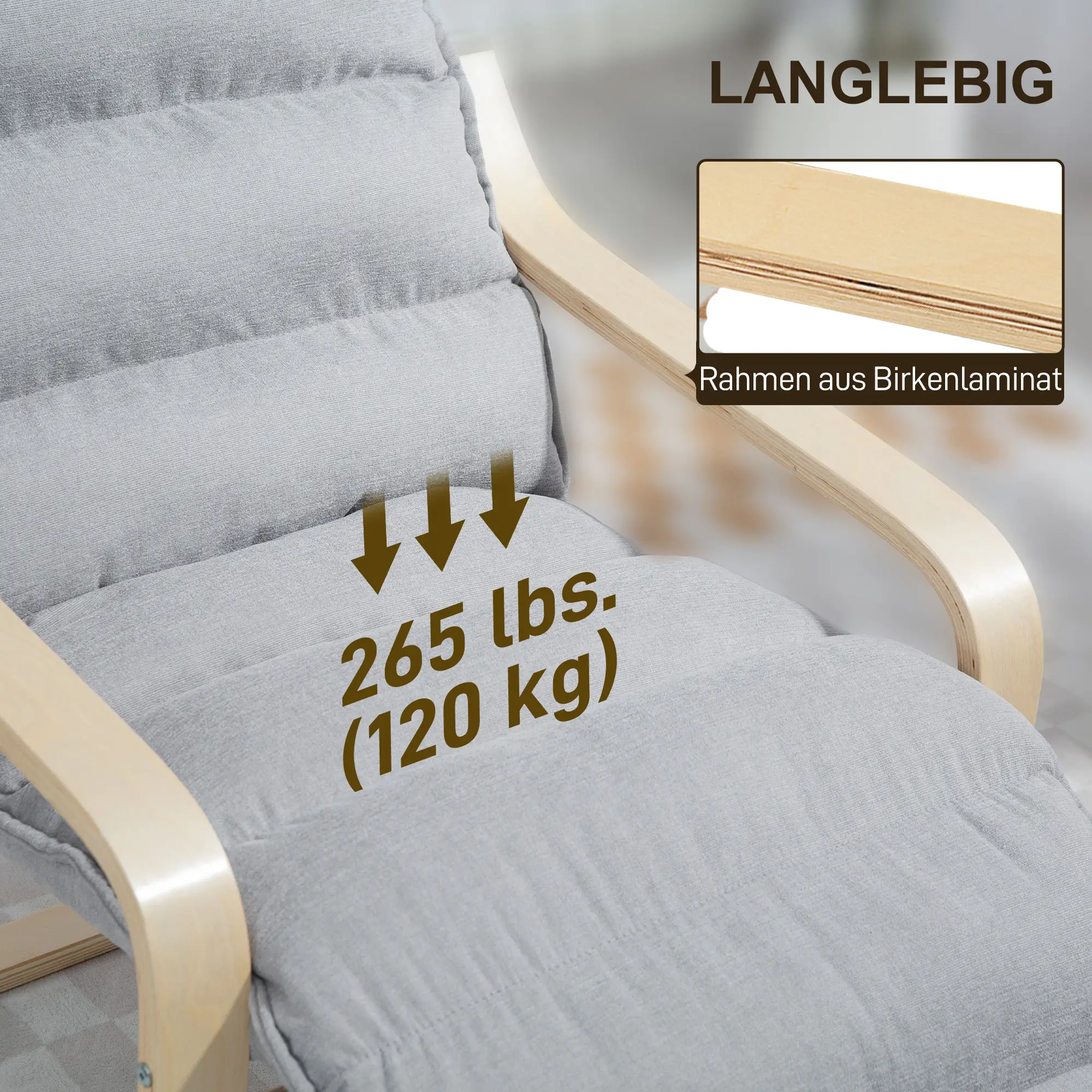 Accent Chair, Velvet Upholstered Living Room Chair with Footrest, Wood Frame, Light Grey - Image 7