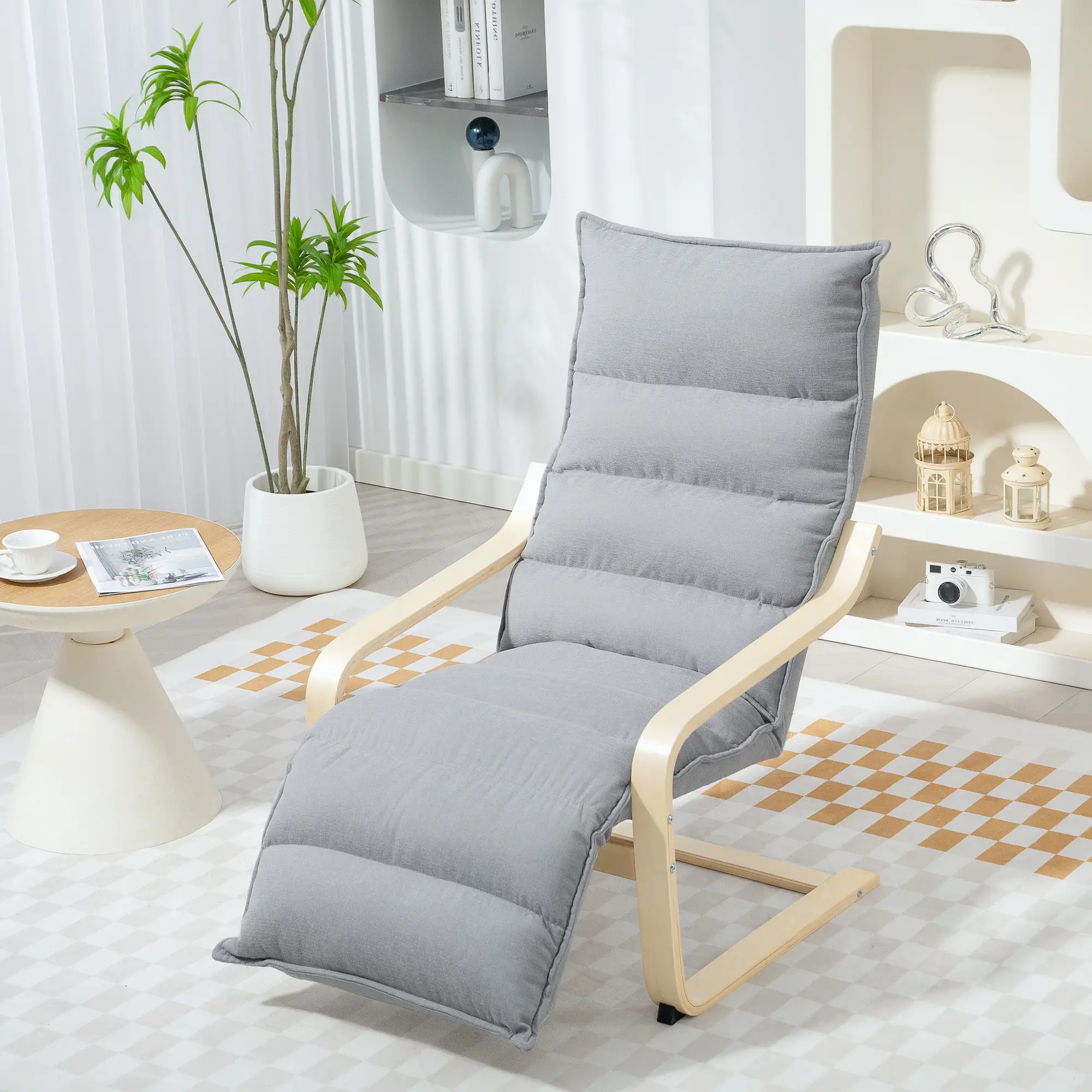 Accent Chair, Velvet Upholstered Living Room Chair with Footrest, Wood Frame, Light Grey - Image 8